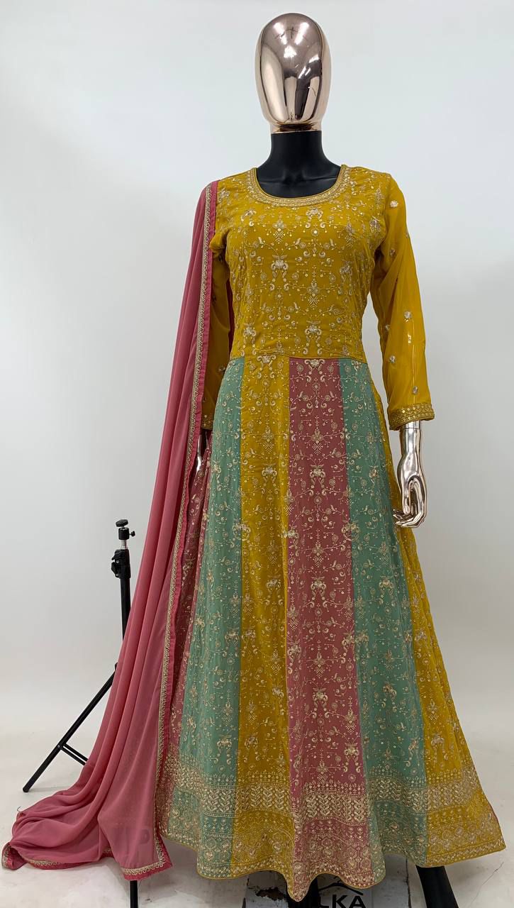 Party Wear Look Gown, and Dupatta in Fully Heavy Embroidery Sequence