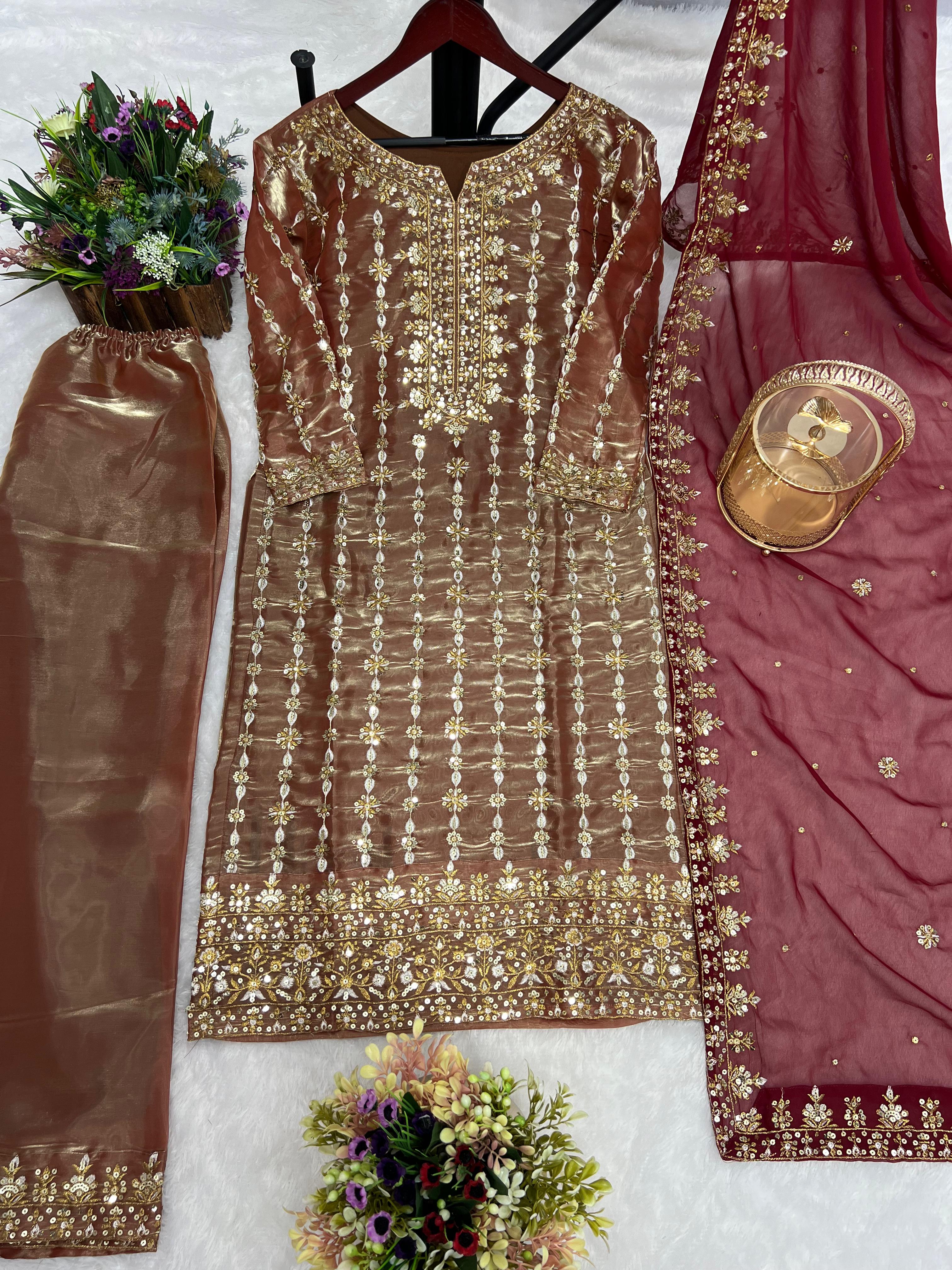 3 PIECE FANCY KURTI WITH BOTTOM AND BEAUTIFUL DUPATTA