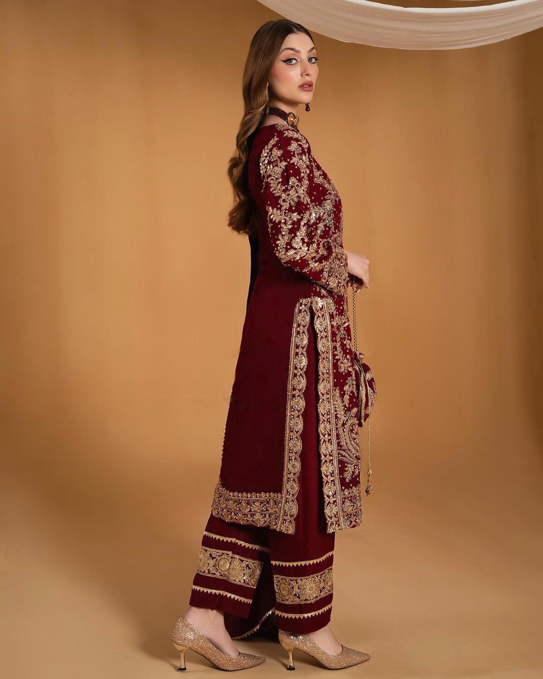 Beautiful Heavy Embroidery And Stone Hand Work Top - Bottom With Dupatta