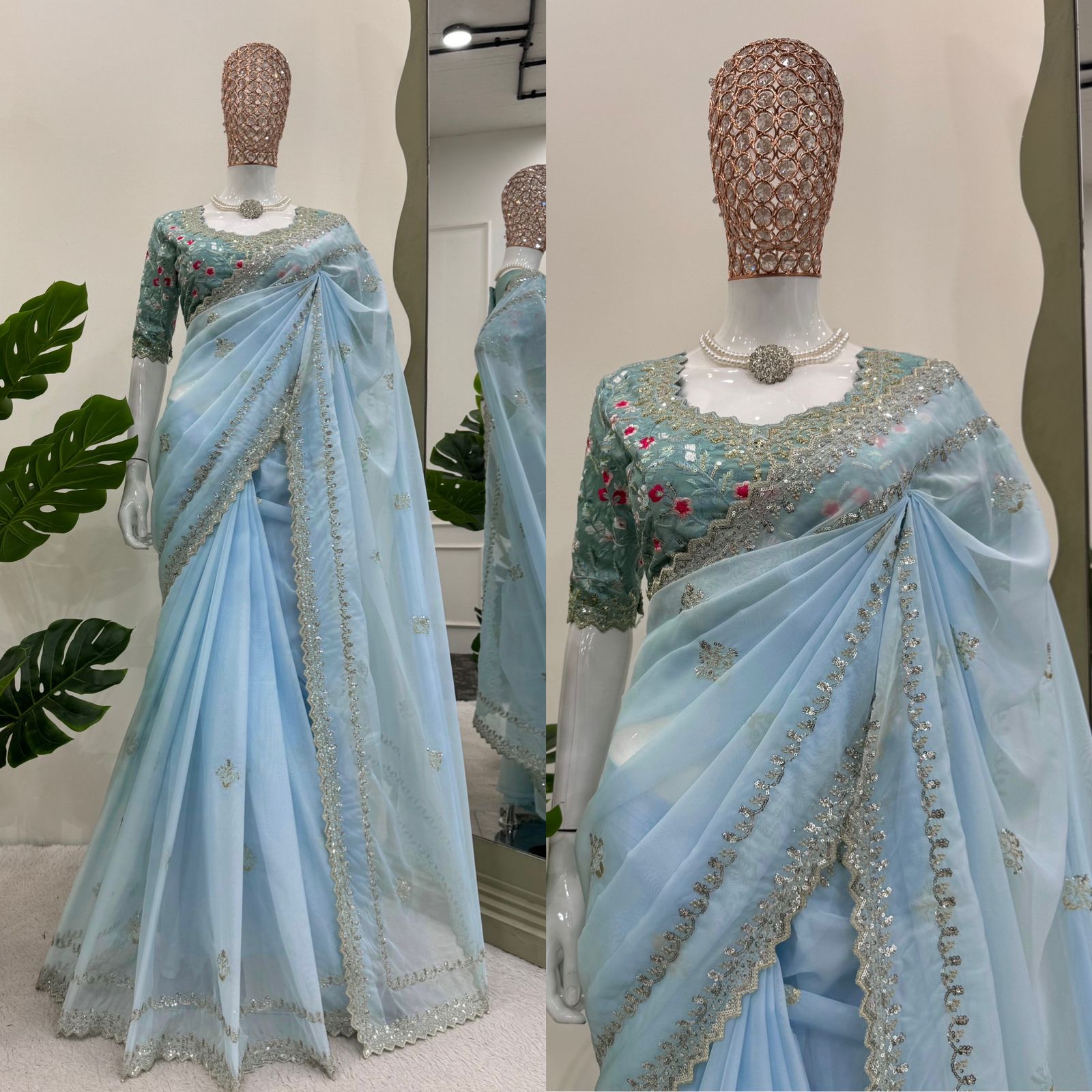 Designer Saree on Tibby silk Febric with Thred & Sequnce work