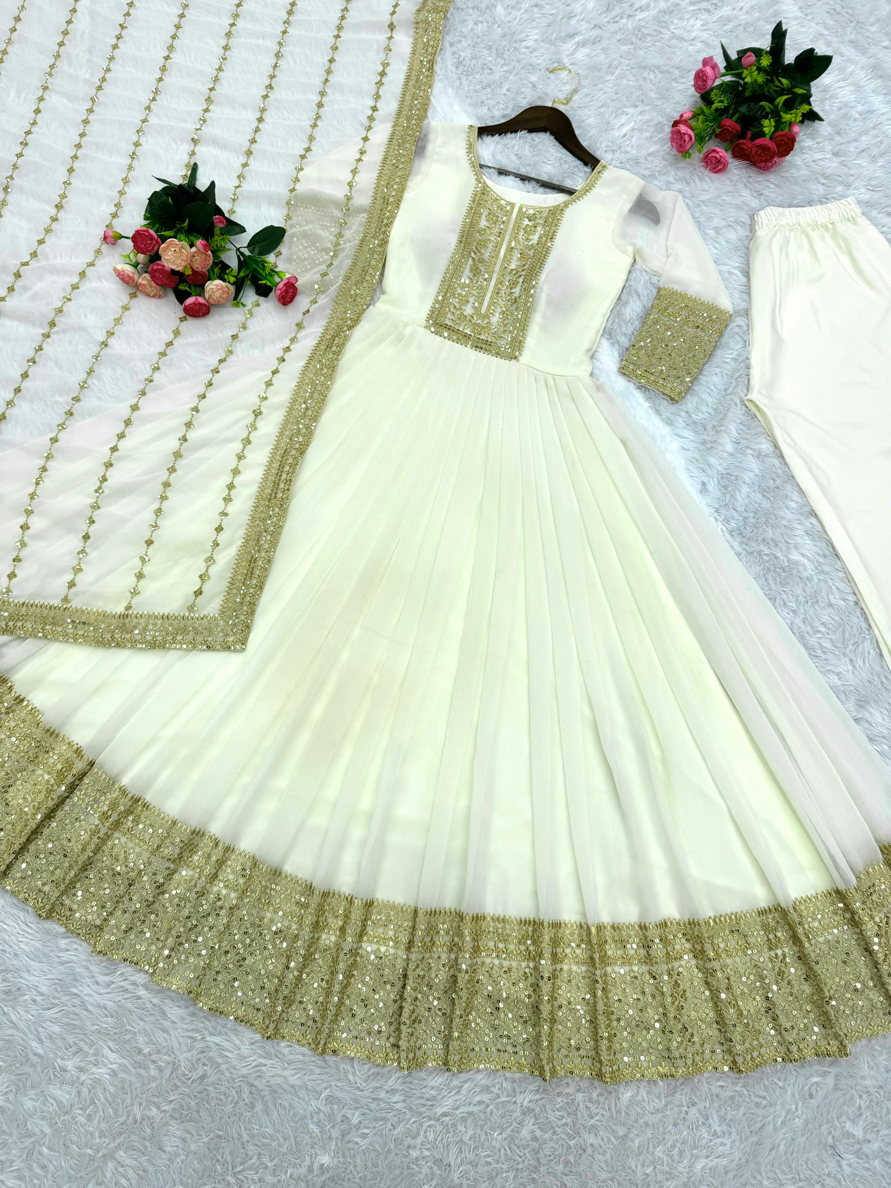 3 PIECE STYLISH GOWN AND DUPATTA WITH BOTTOM