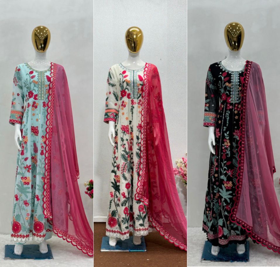 New Designer Party Wear Embroidered Sequin Gown with Dupatta - Ready to Wear