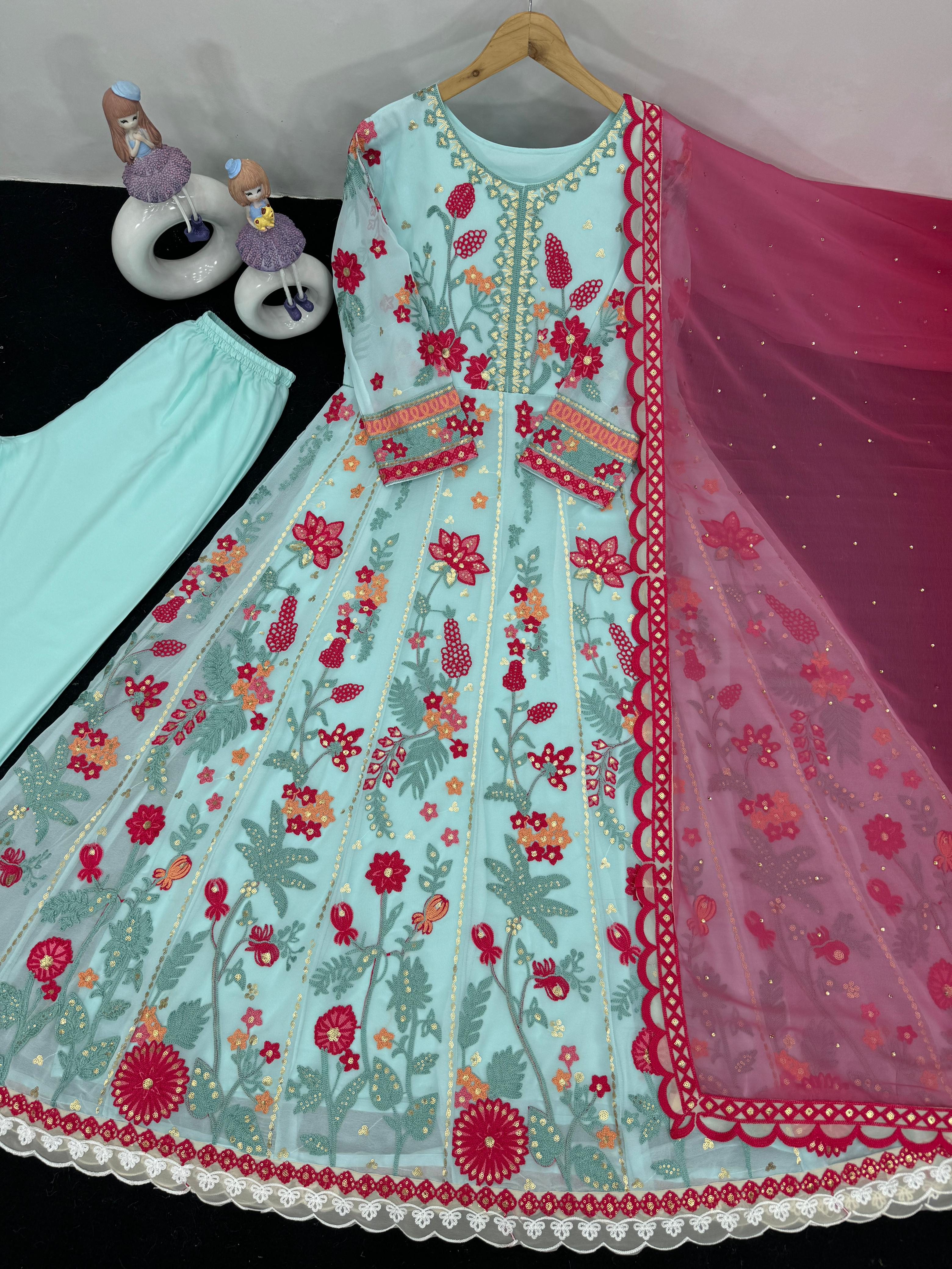 New Designer Party Wear Embroidered Sequin Gown with Dupatta - Ready to Wear