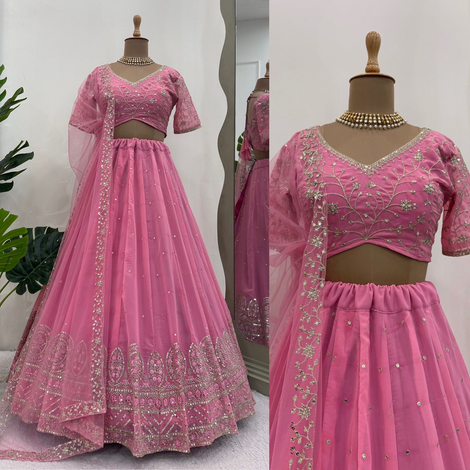 Faux Georgette Lehenga Choli Set with Sequins Work, And Net Dupatta