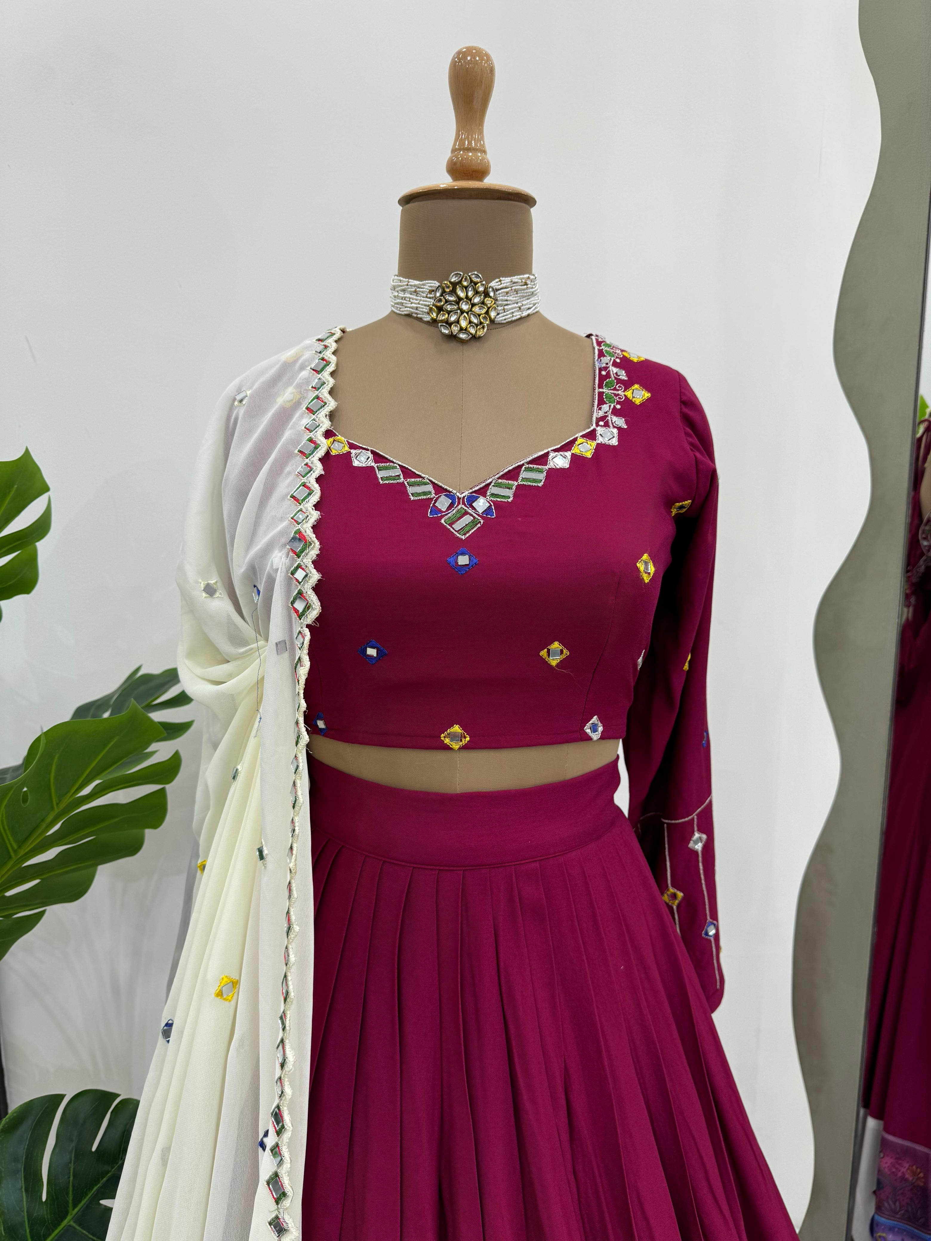 Reyon Lehenga Set with Real Mirror Work And Dupatta