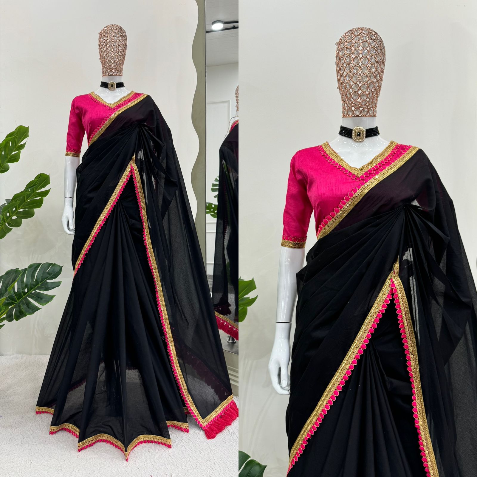 Designer Mul Cotton Saree with Fancy Lace and Blouse