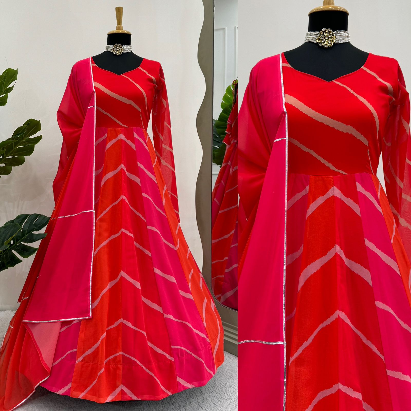 Orange And Pink Anarkali Suit