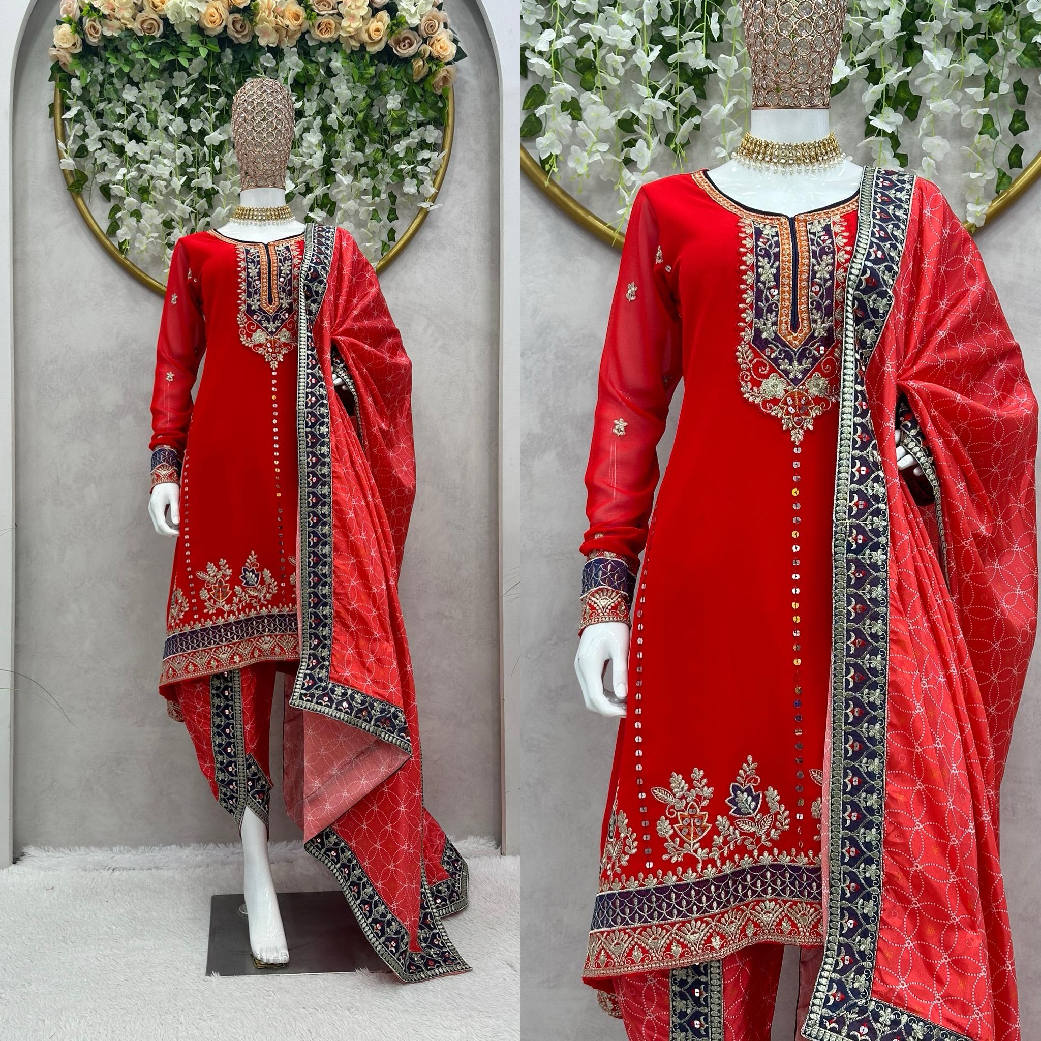 Designer Suit on Faux Georgette Febric with Dhoti And Duptta