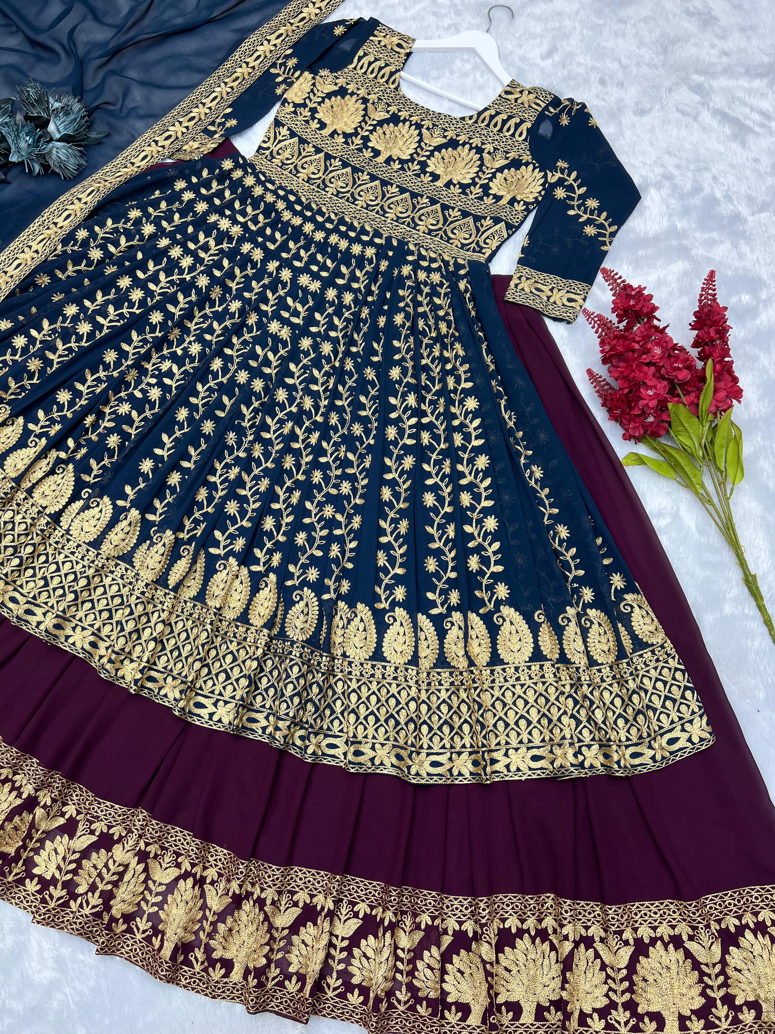 3 PIECE ANARKALI GOWN AND LEHENGA WITH DUPATTA