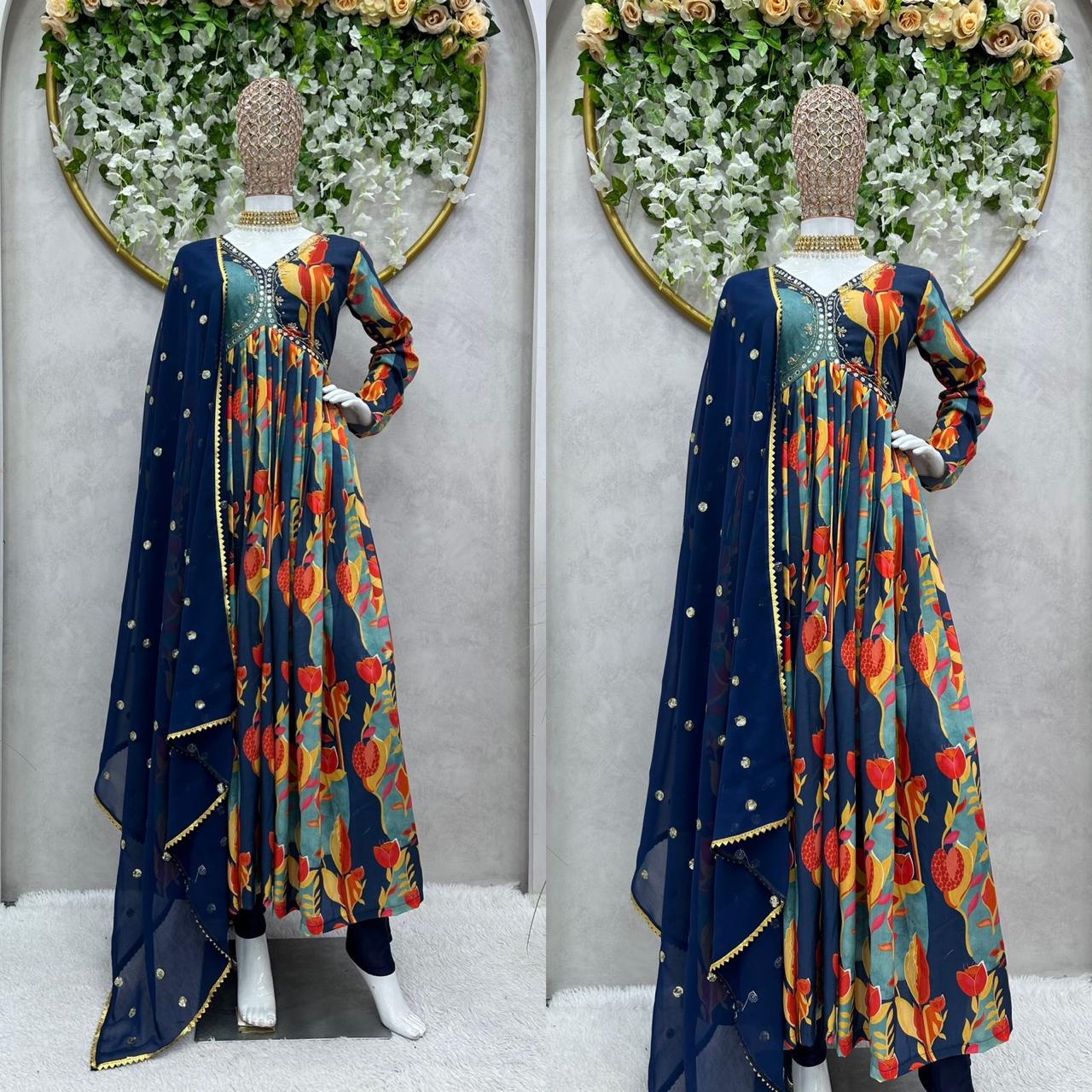 Designer Suit with Digital print and Hand work