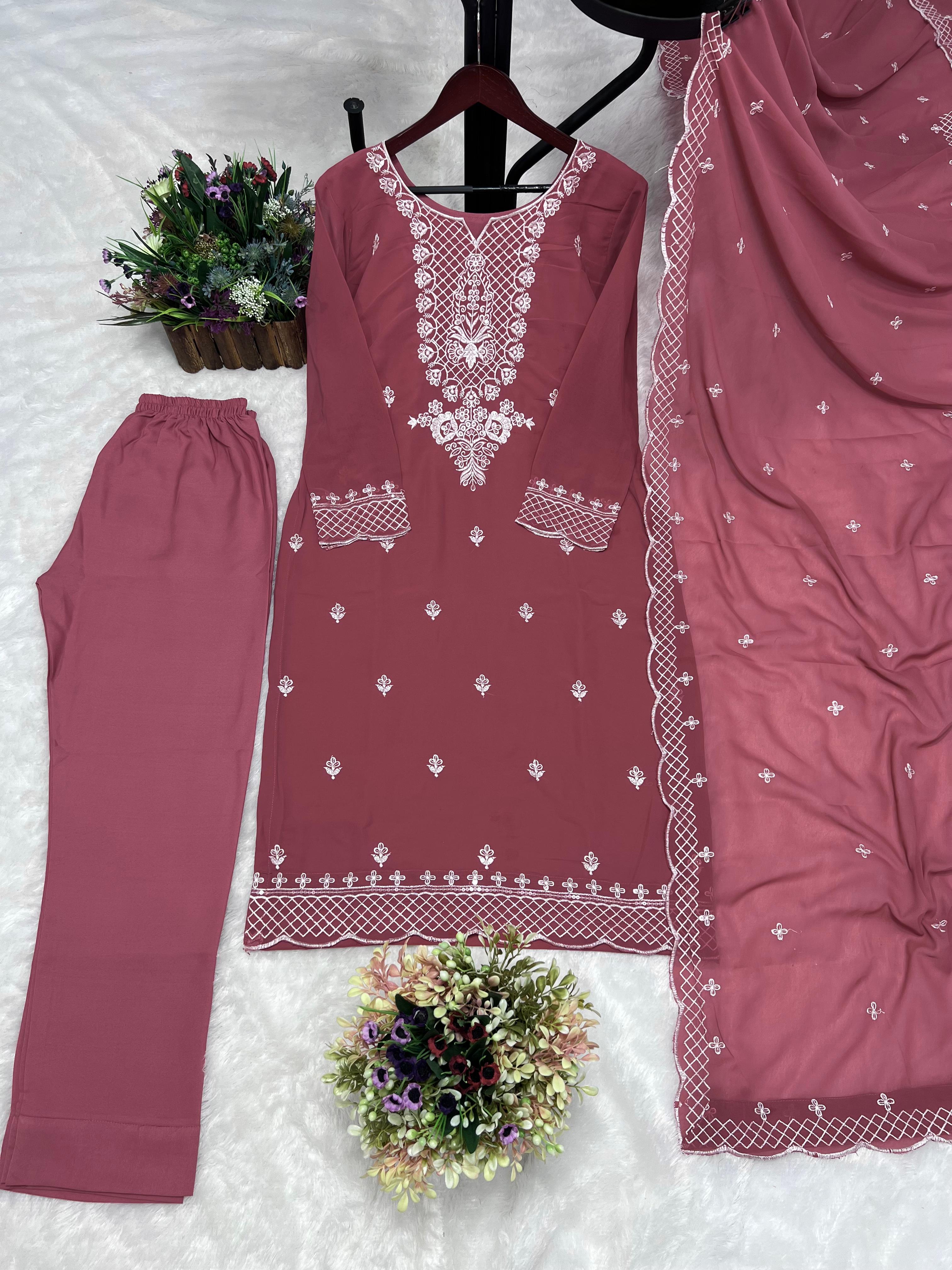 3 PIECE FANCY KURTI WITH BOTTOM AND DUPATTA