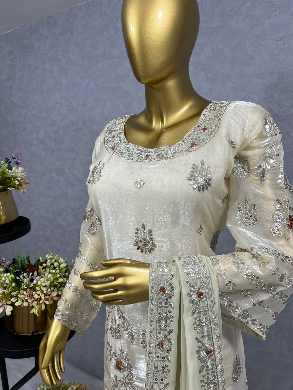 EMBROIDERY WORK  KURTI-PANT WITH DUPATTA