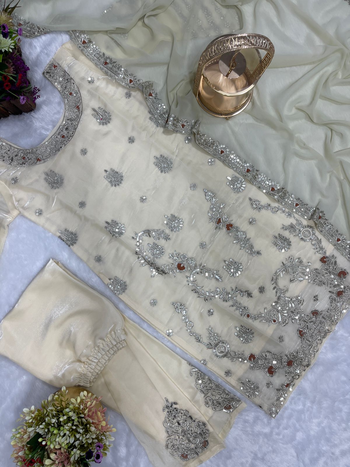 EMBROIDERY WORK  KURTI-PANT WITH DUPATTA