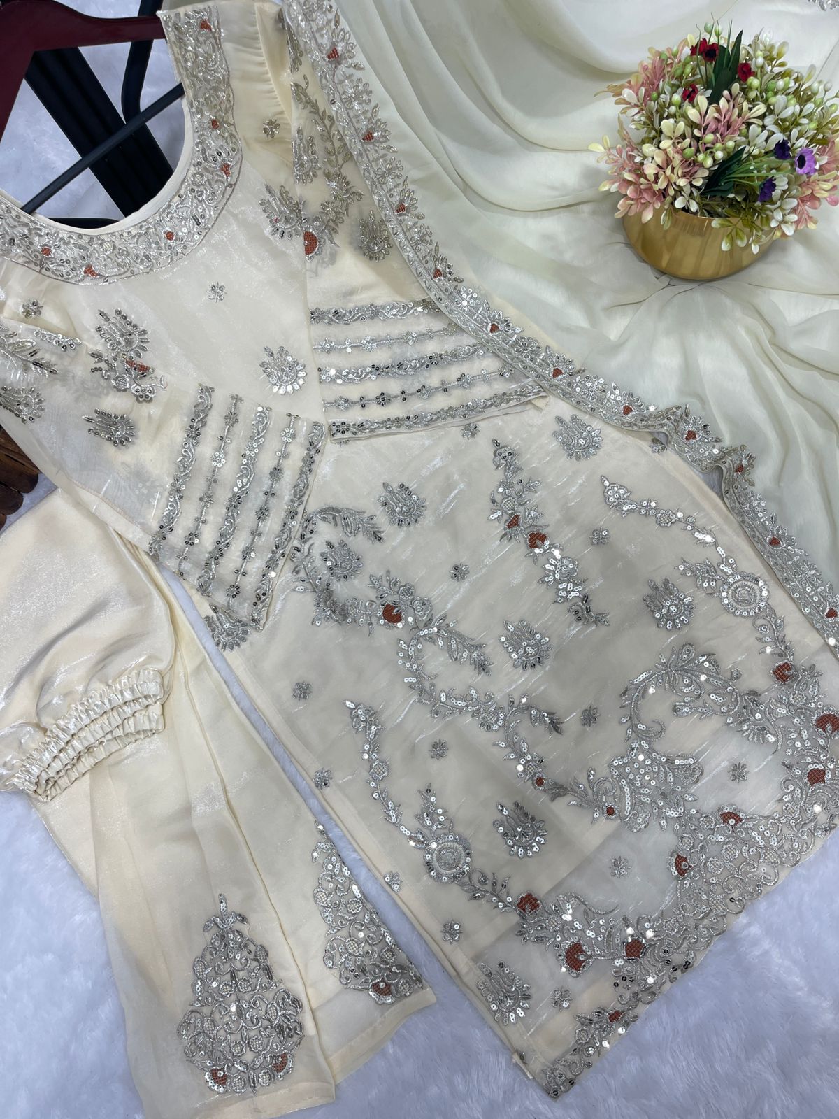 EMBROIDERY WORK  KURTI-PANT WITH DUPATTA