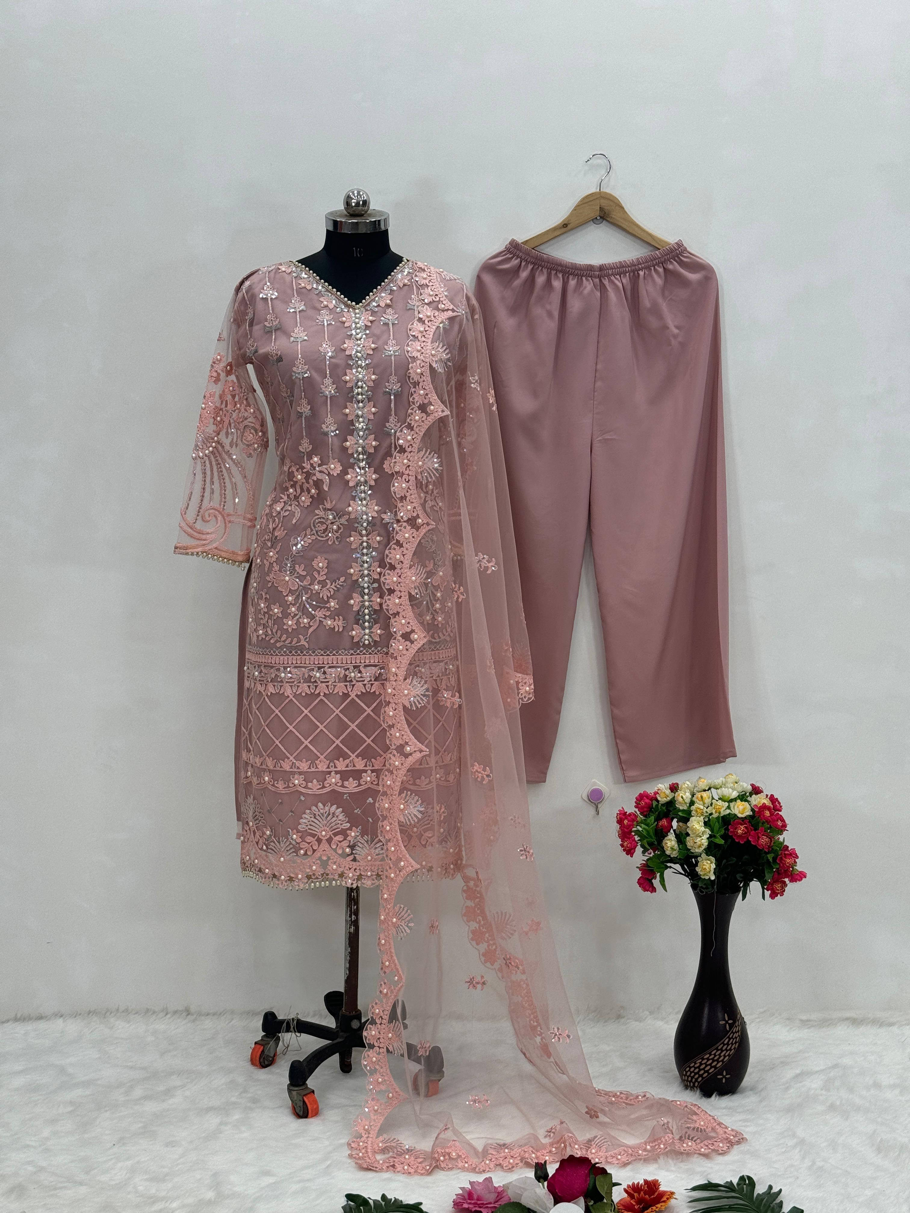 NEW DESIGNER HEAVY  SOFT NET SHARARA SUIT SET