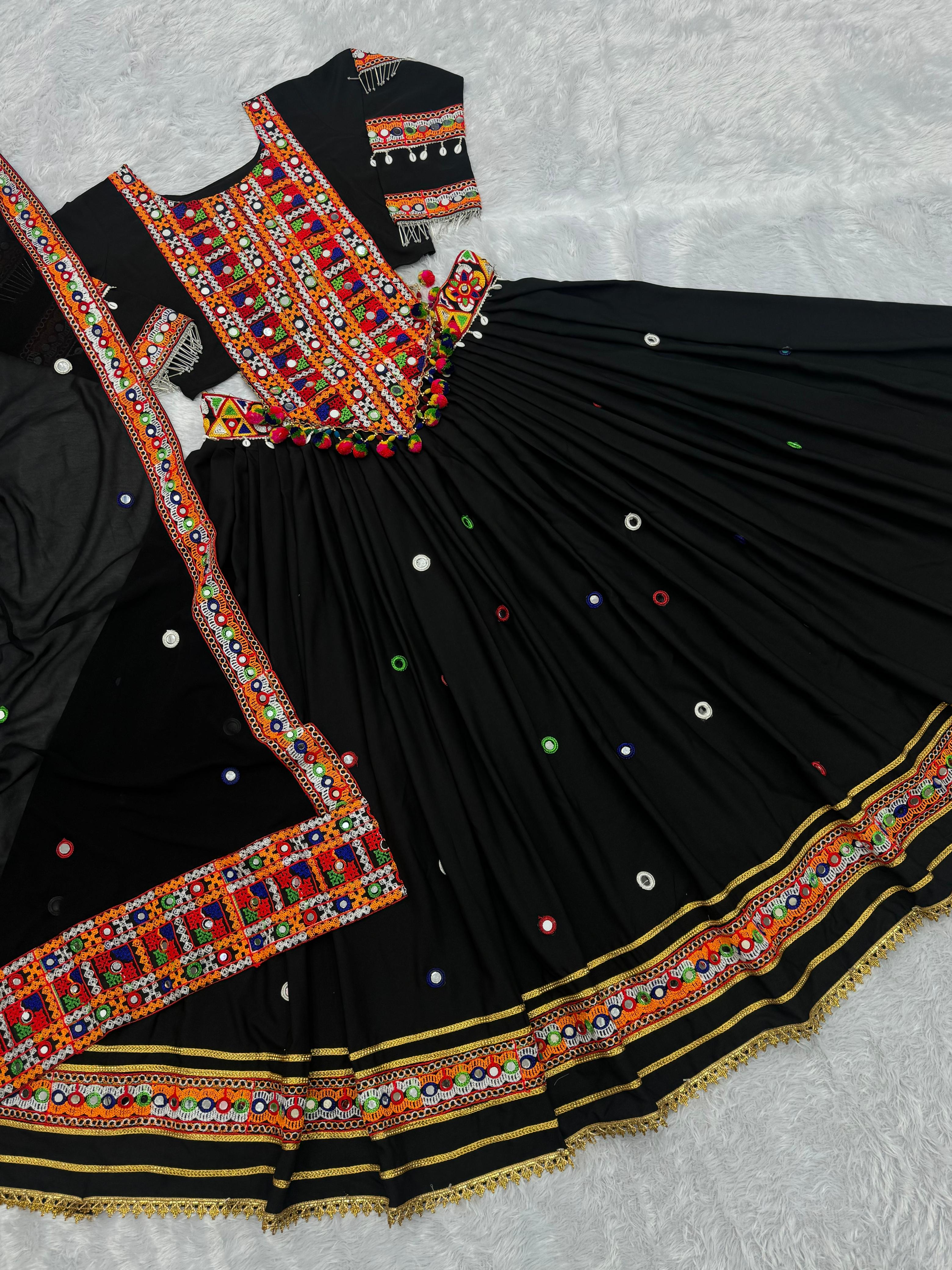 Navratri Special: Embroidered Lahenga-Choli Set with Real Mirror Handwork & Dupatta