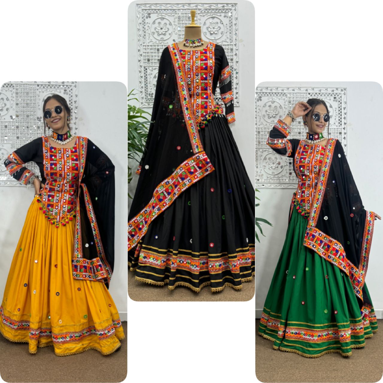 Navratri Special: Embroidered Lahenga-Choli Set with Real Mirror Handwork & Dupatta