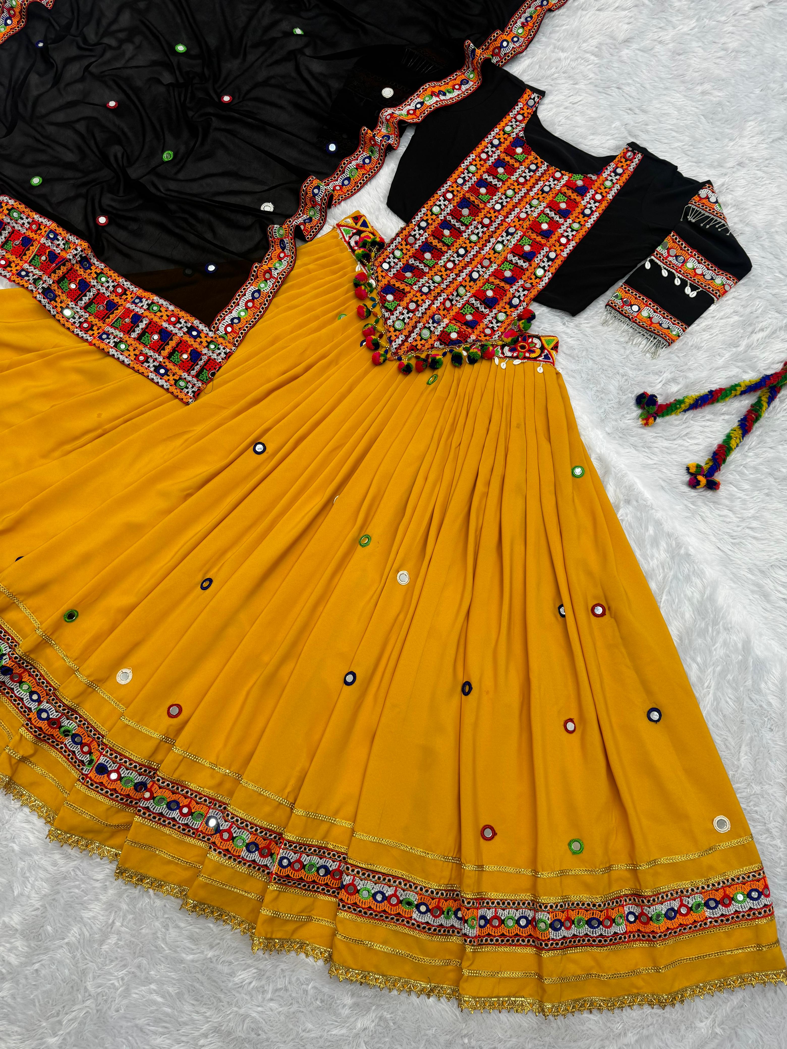 Navratri Special: Embroidered Lahenga-Choli Set with Real Mirror Handwork & Dupatta