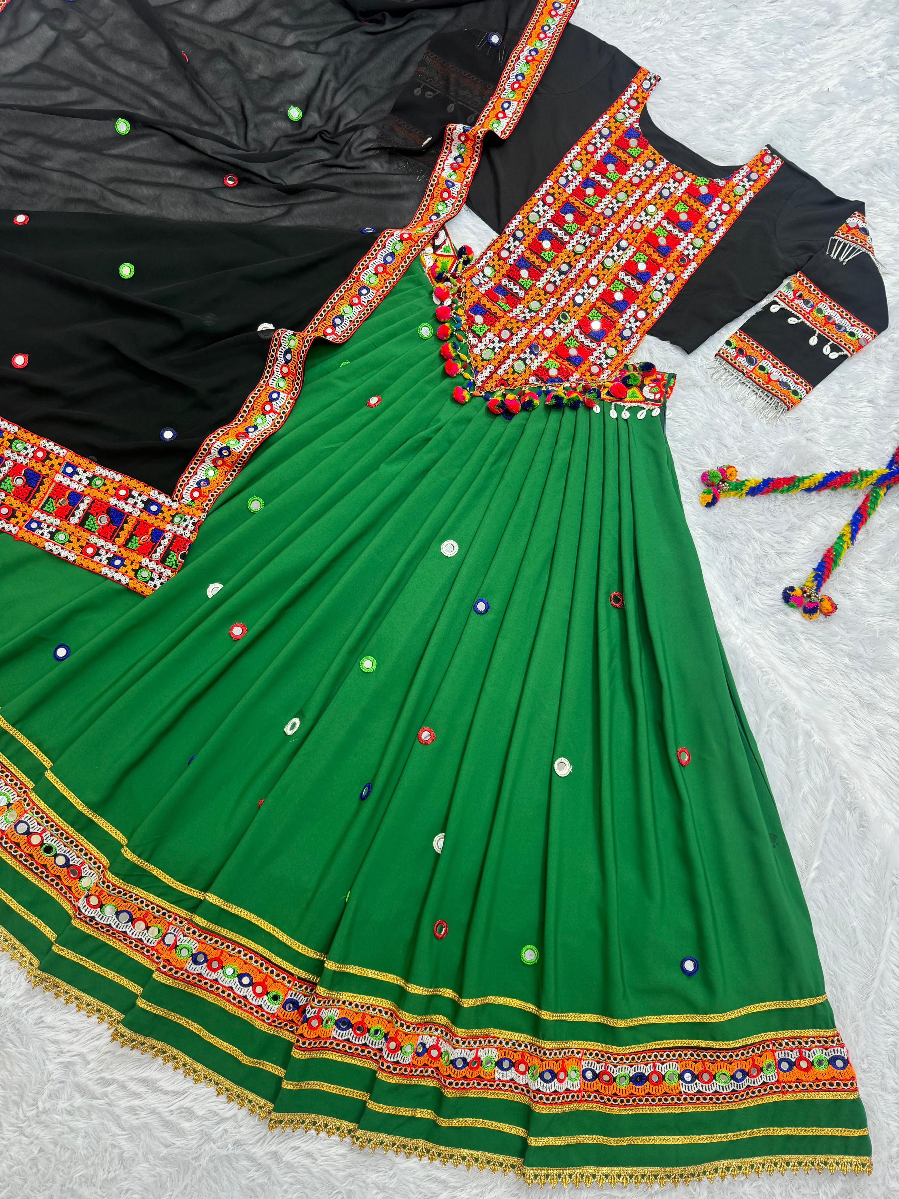 Navratri Special: Embroidered Lahenga-Choli Set with Real Mirror Handwork & Dupatta