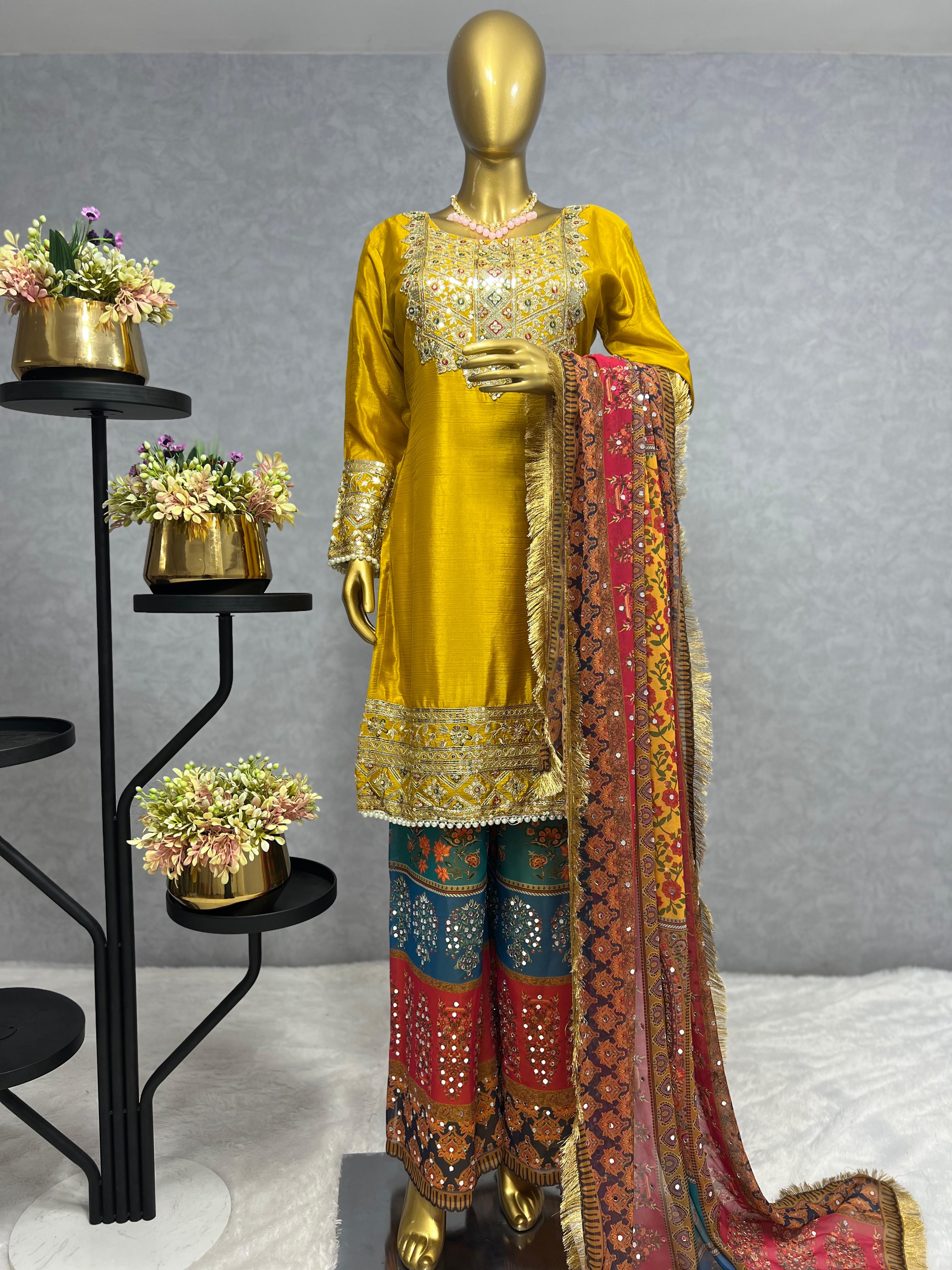 Chinnon 3 PIECE KURTI Set With Embroidery And Sequence Work