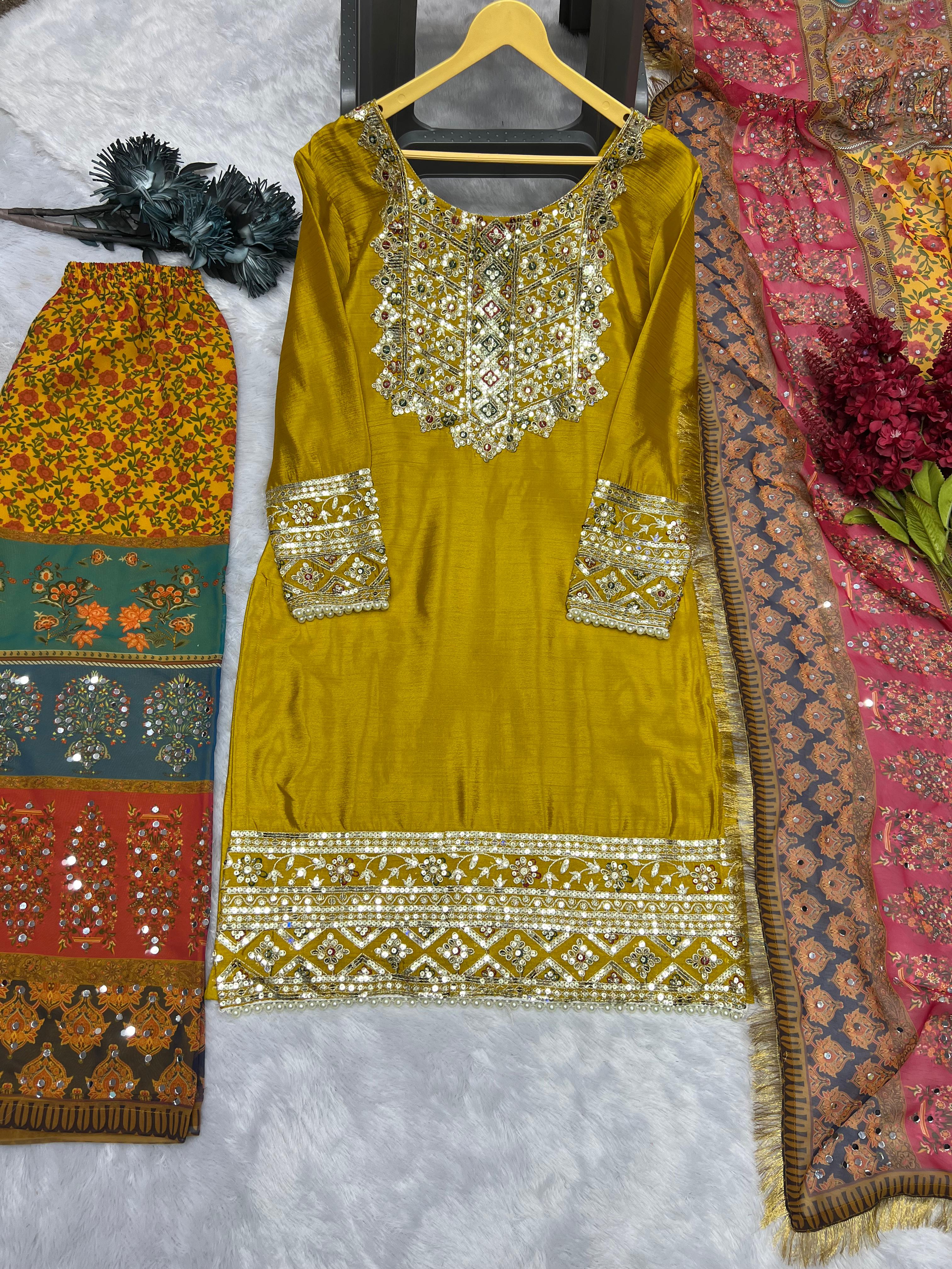 Chinnon 3 PIECE KURTI Set With Embroidery And Sequence Work