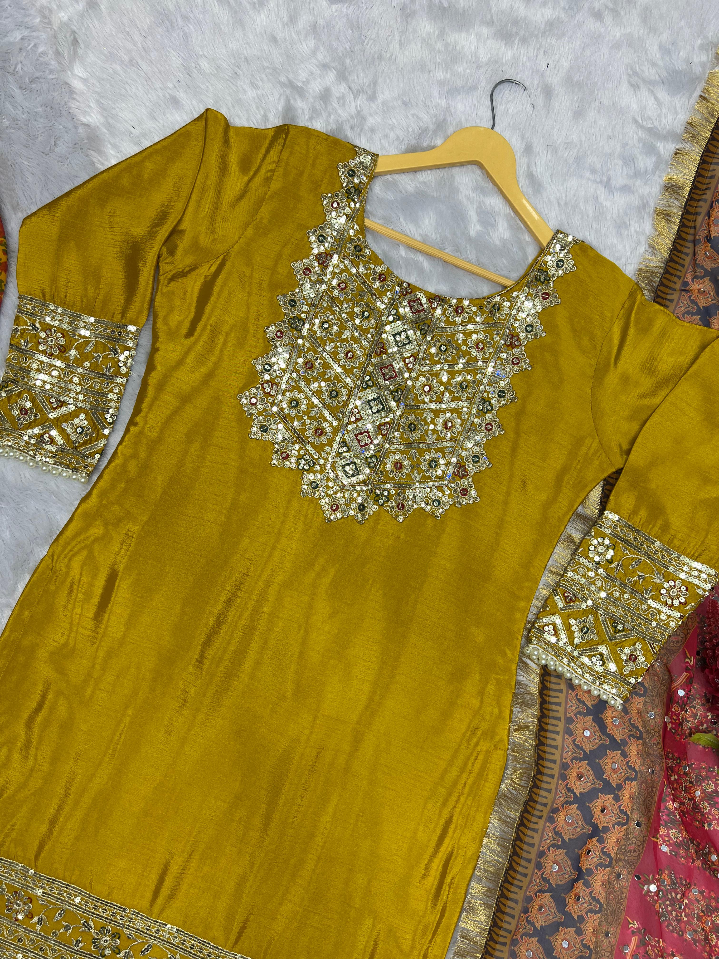 Chinnon 3 PIECE KURTI Set With Embroidery And Sequence Work