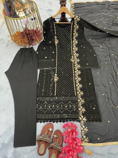 Deigner Party Wear Look Heavy Faux Georgette Top Bottom & Dupatta Set