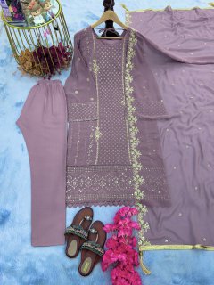 Deigner Party Wear Look Heavy Faux Georgette Top Bottom & Dupatta Set