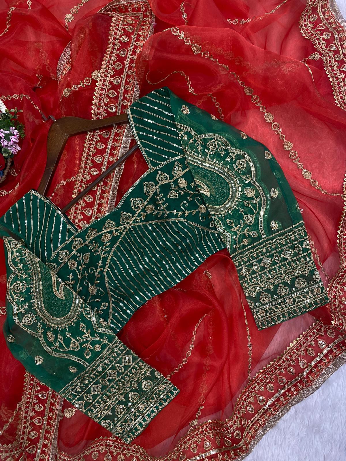 Fancy Orgenza Saree with Cording Sequence Work & Embroidered Blouse