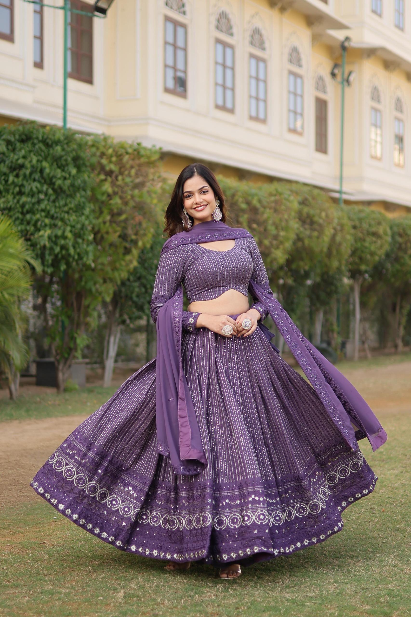 Onion Coloured Faux Georgette Lehenga Choli With Dupatta Set. 💃🏻