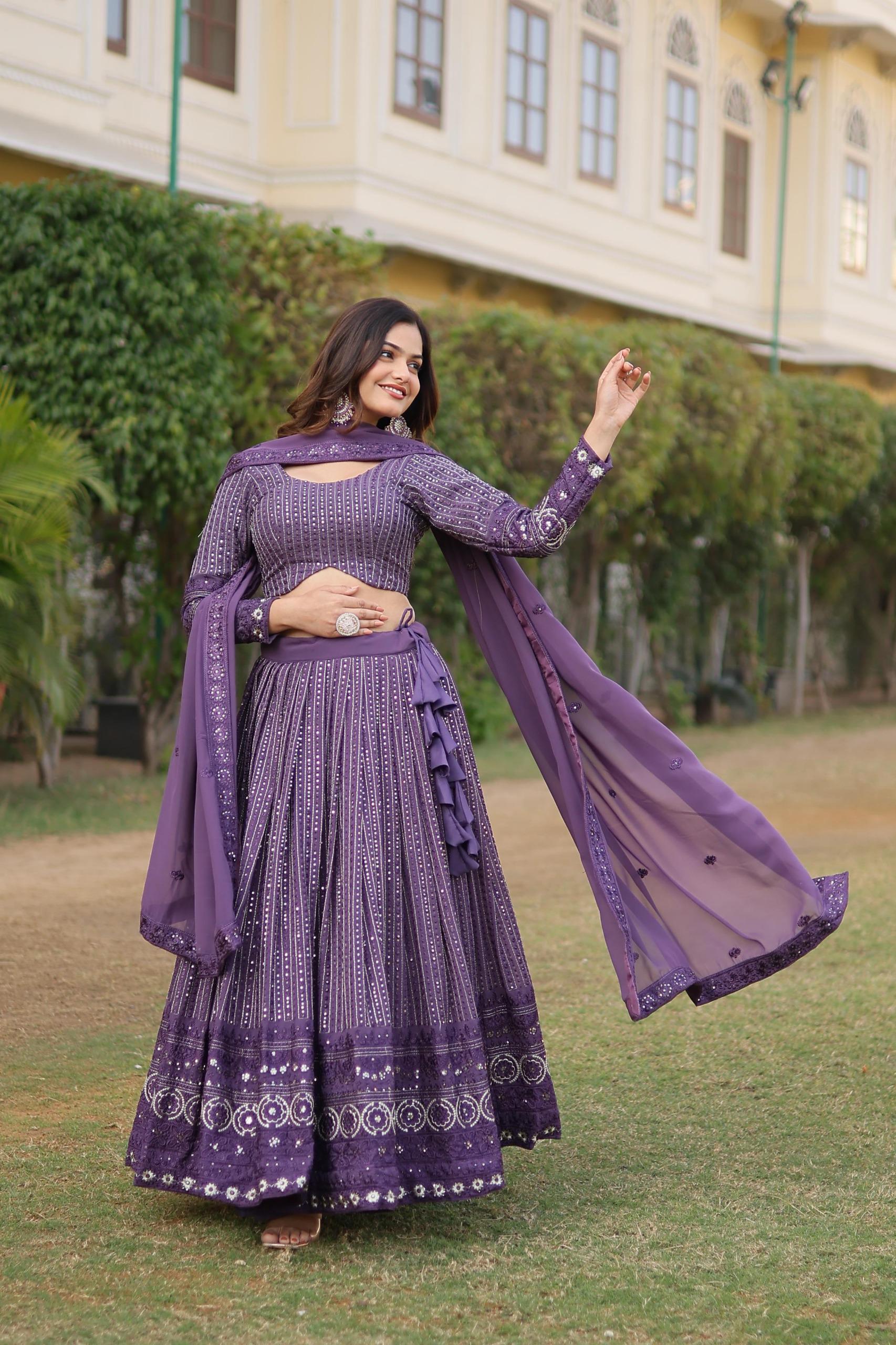 Onion Coloured Faux Georgette Lehenga Choli With Dupatta Set. 💃🏻