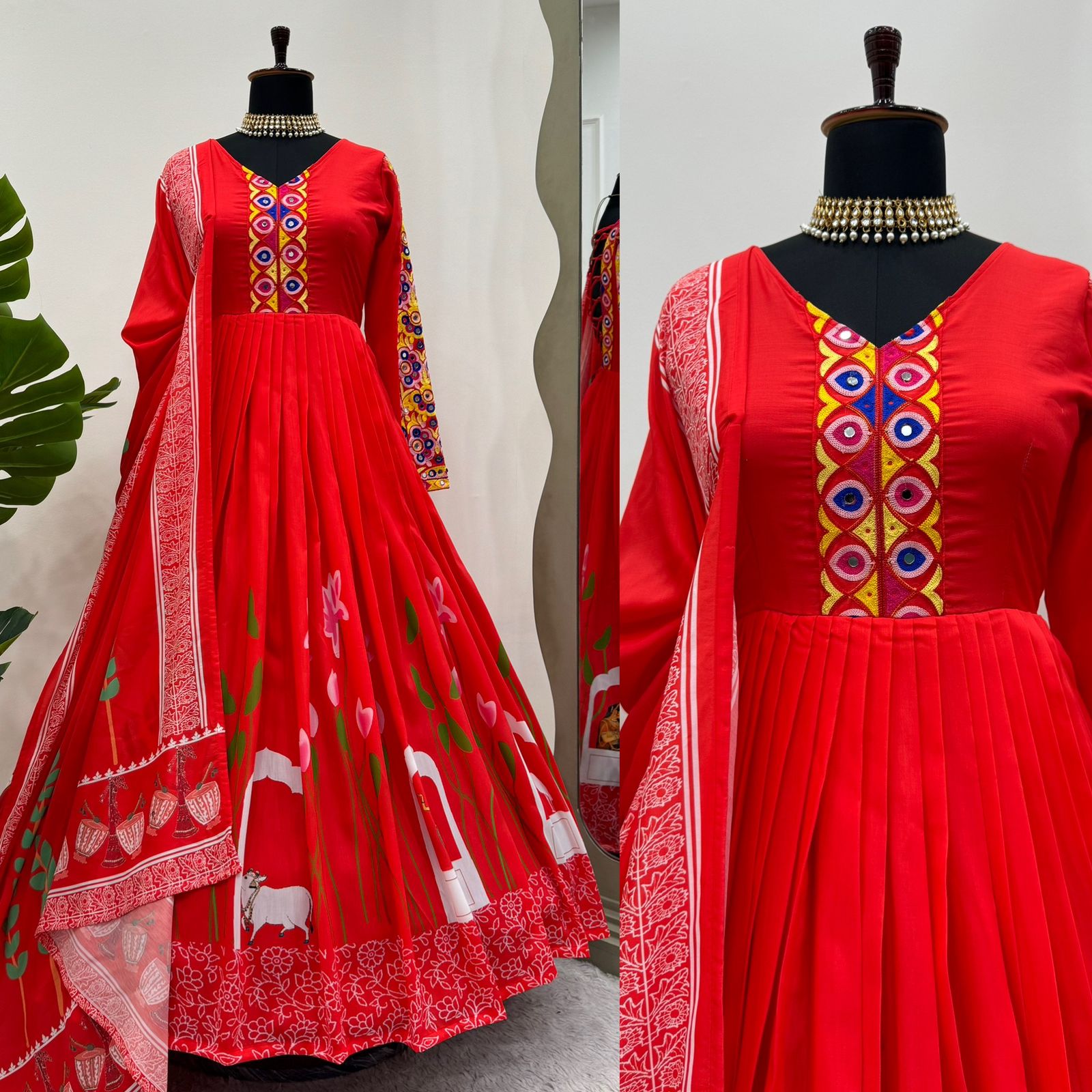 navratri Precious RED Navratri GOWM With Dupatta