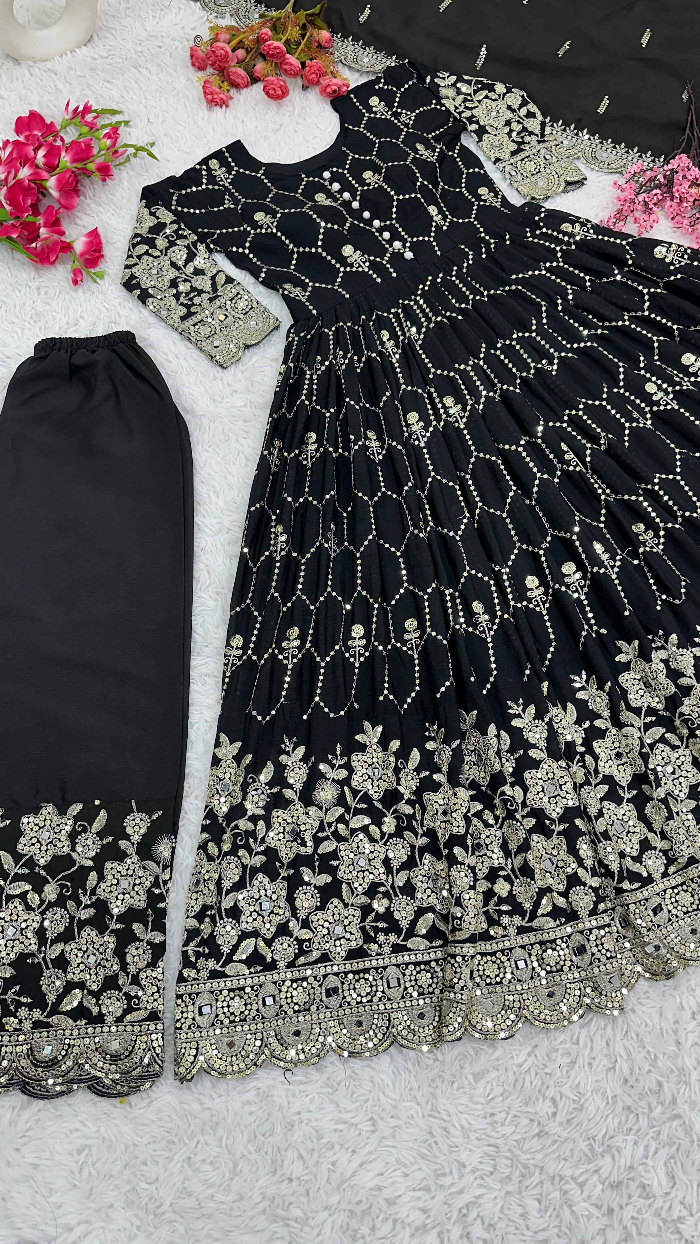 Heavy Embroidery with Sequins, Stitched Plazzo, and Dupatta