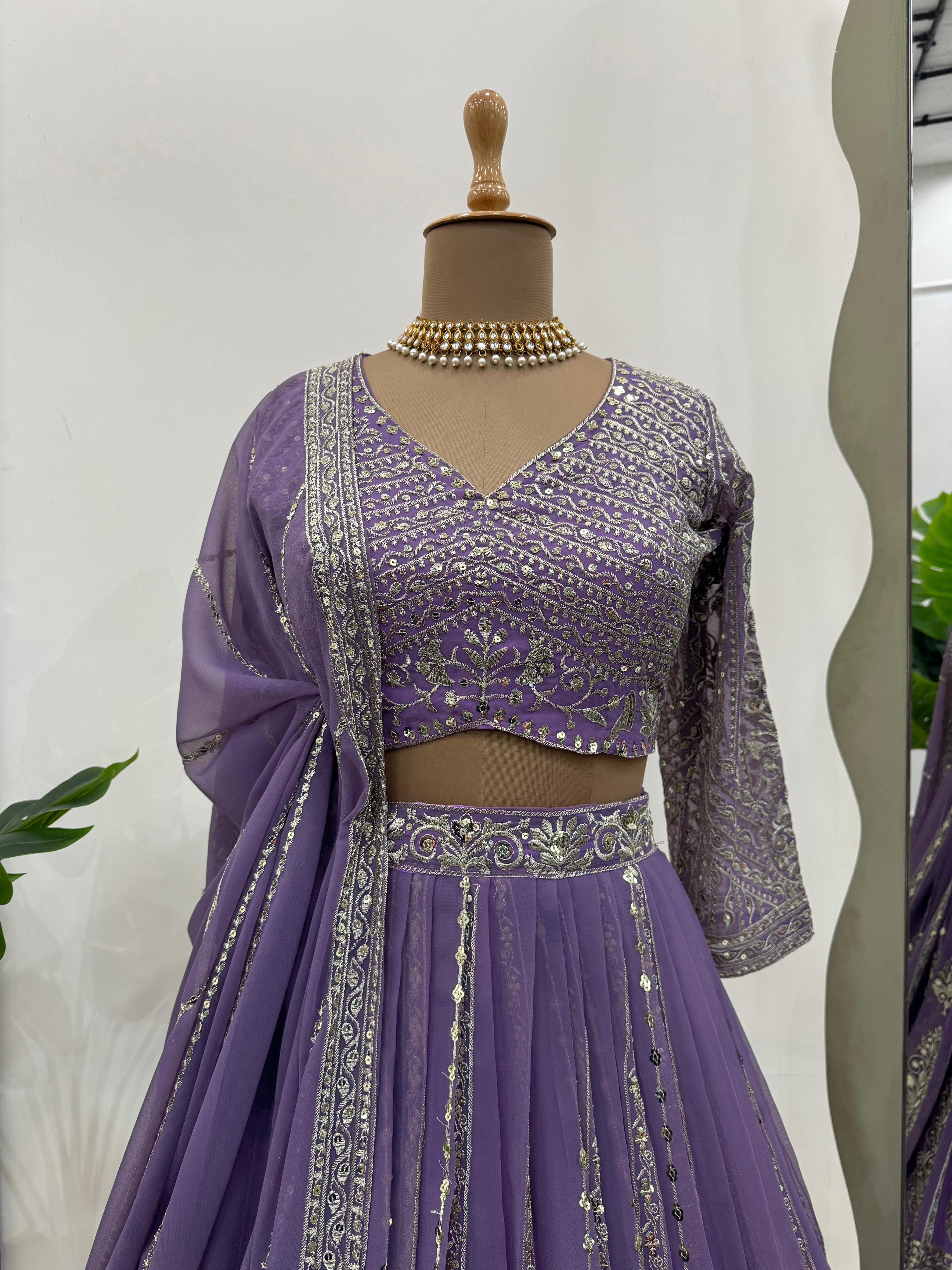 Faux Georgette Lehenga Set with Thread and Sequin Work