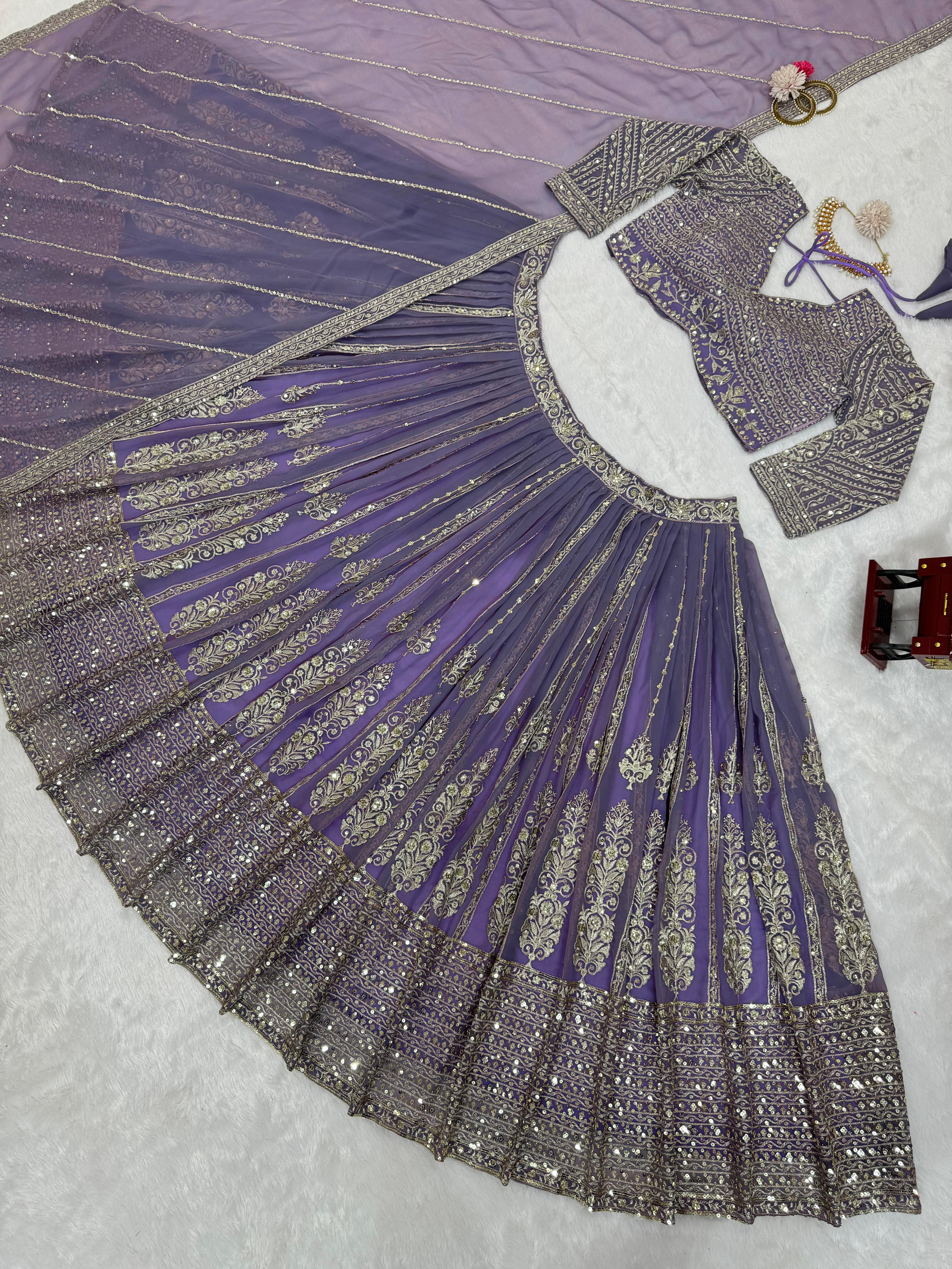 Faux Georgette Lehenga Set with Thread and Sequin Work