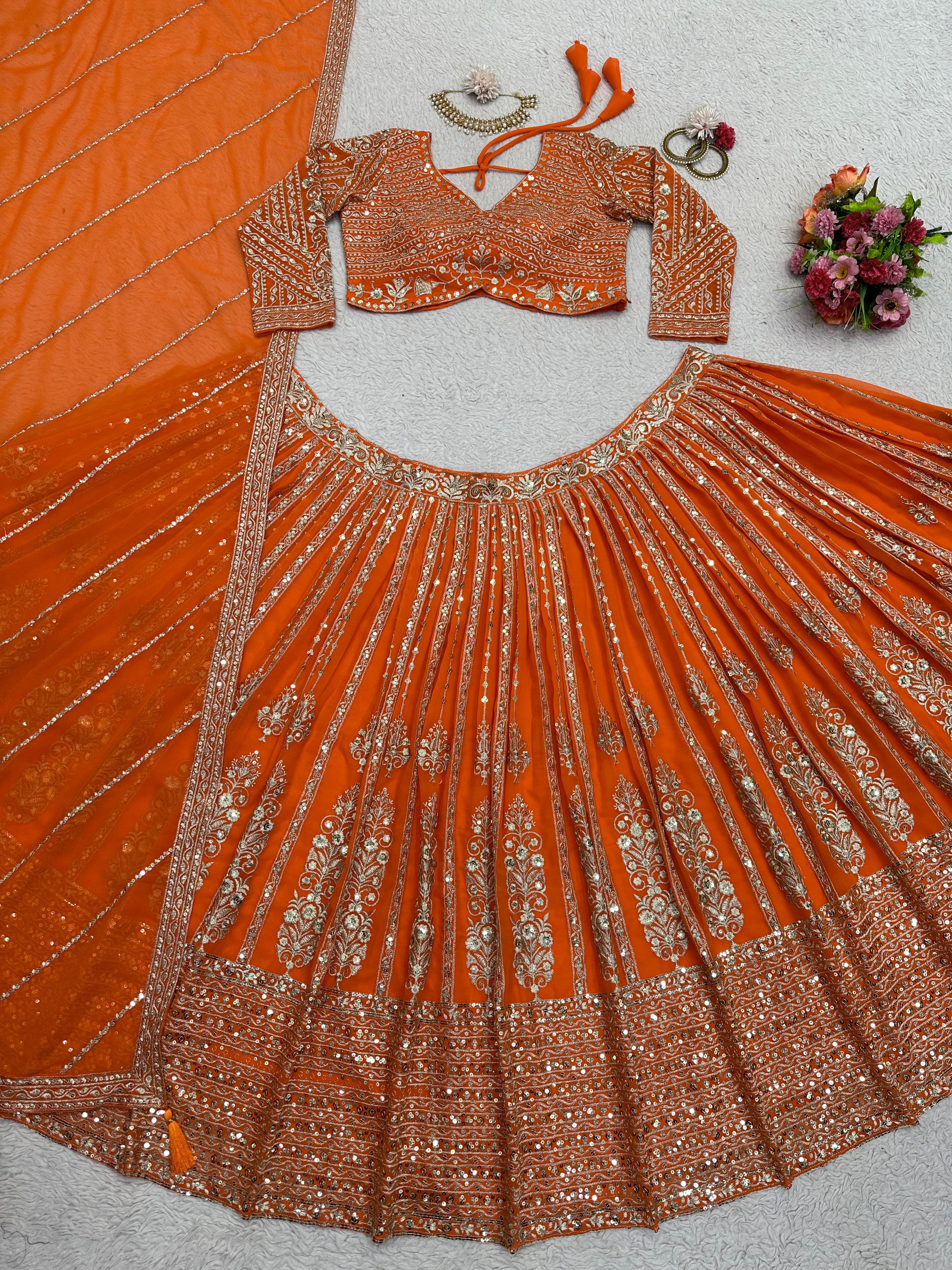 Faux Georgette Lehenga Set with Thread and Sequin Work