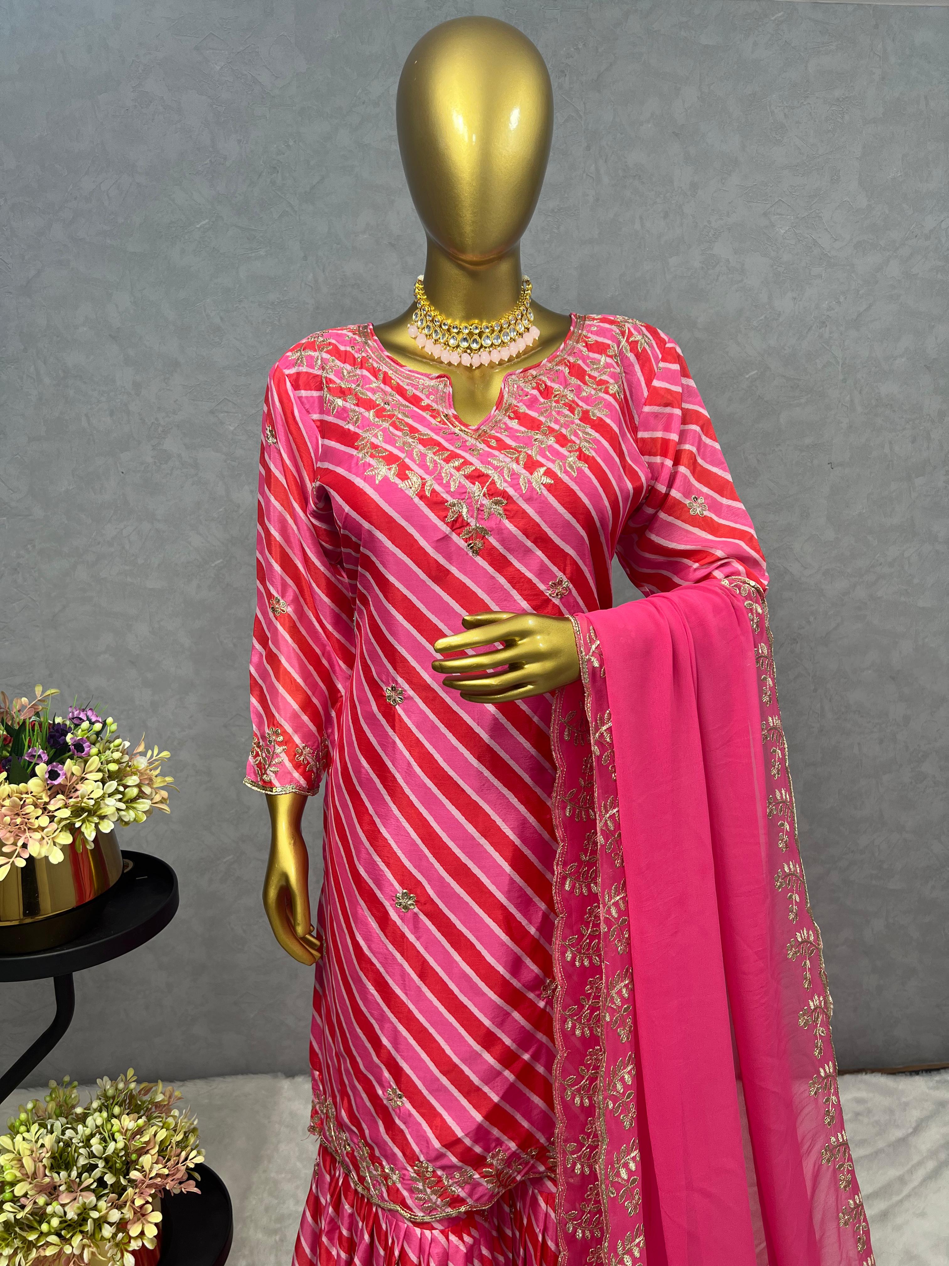 Heavy Chinon Silk Kurti with Embroidered Sharara & Dupatta Set