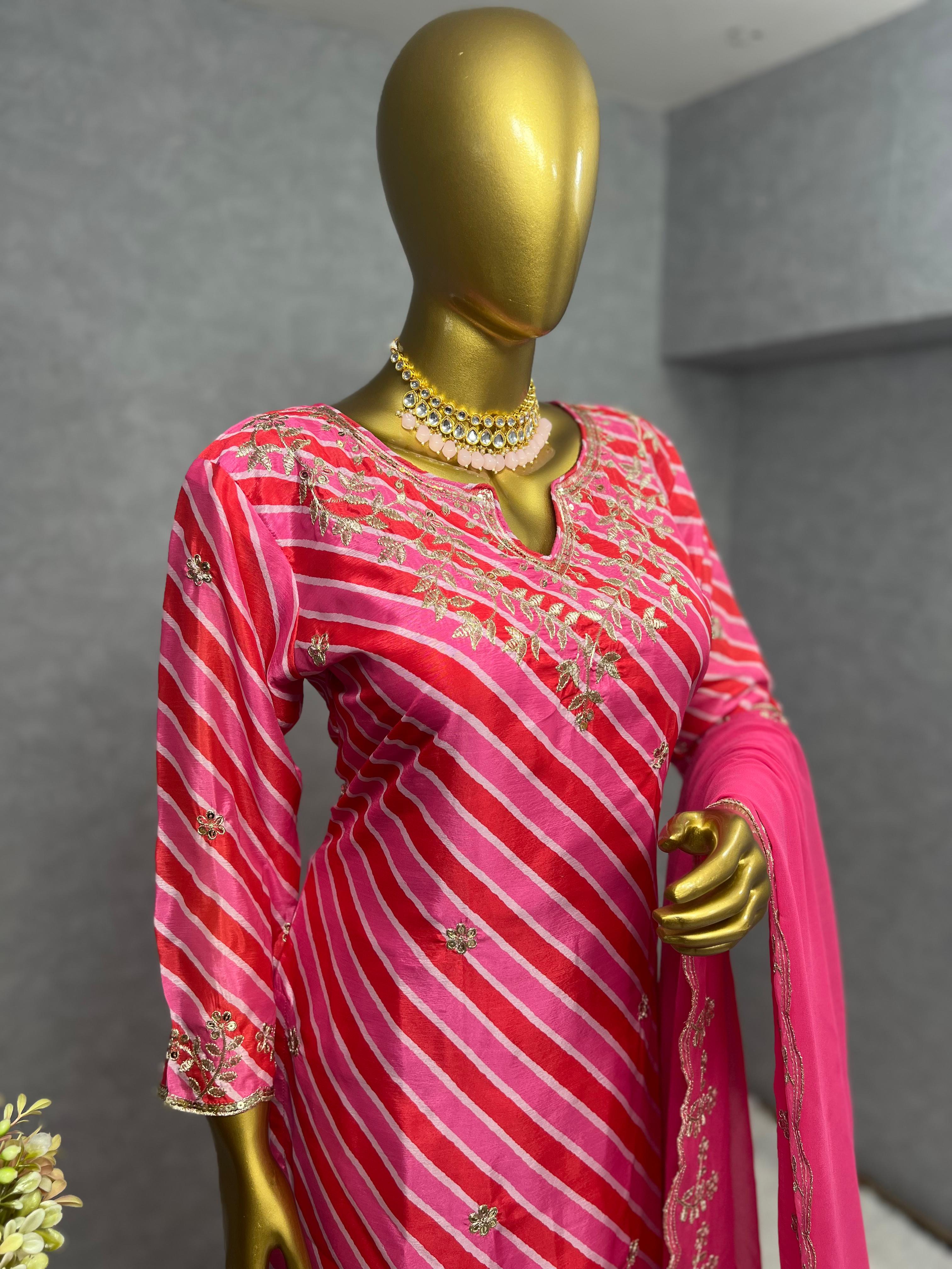 Heavy Chinon Silk Kurti with Embroidered Sharara & Dupatta Set