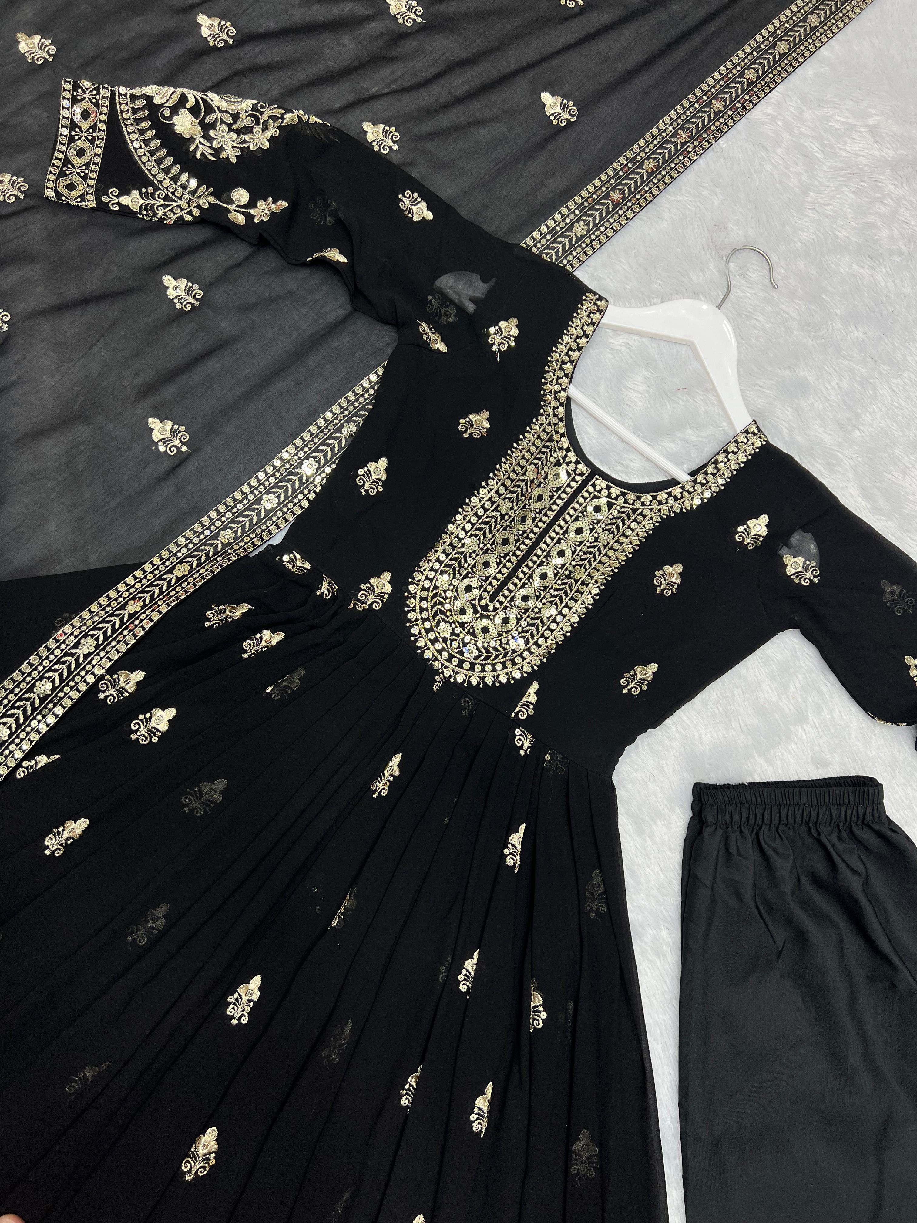 Stylish 3-Piece Embroidered Gown Set with Dupatta & Butter Silk Bottom