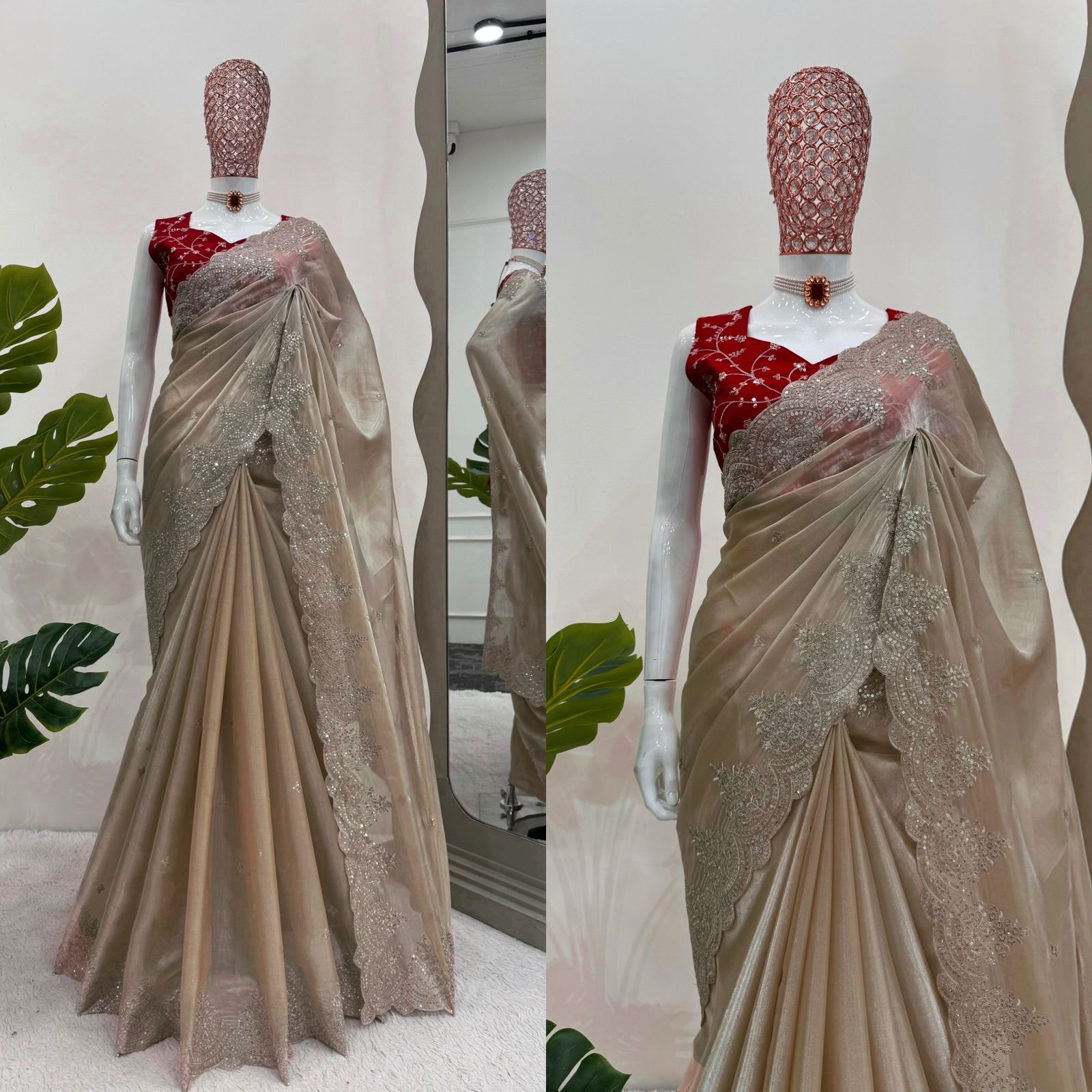 designer Jimi Chu saree with sequin-thread work and matching blouse.