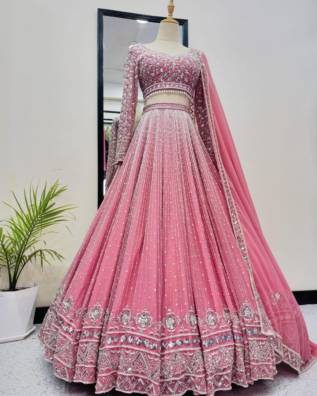 Bridal Heavy Embroidered Sequin Lehenga Choli with Dupatta