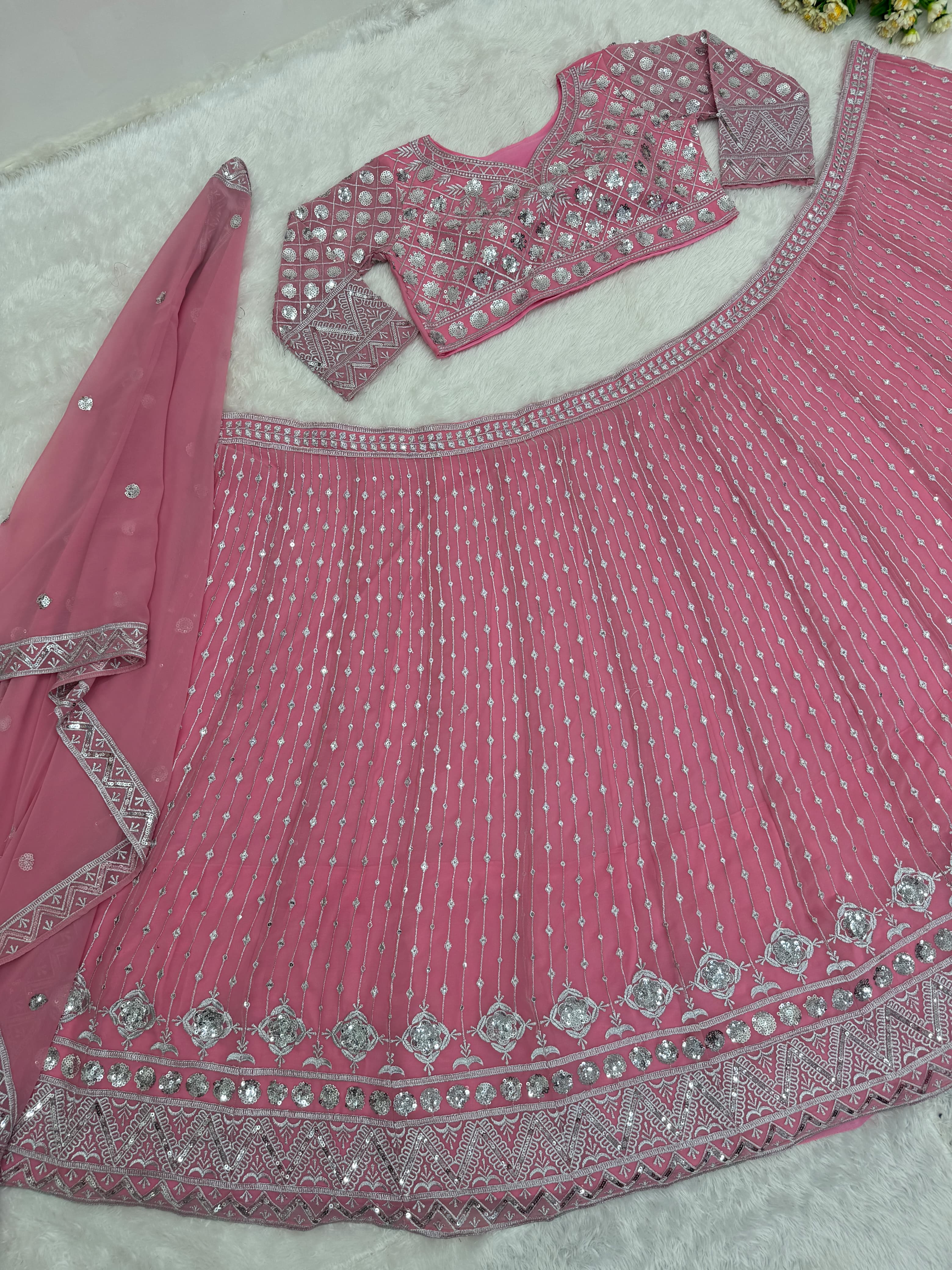 Bridal Heavy Embroidered Sequin Lehenga Choli with Dupatta