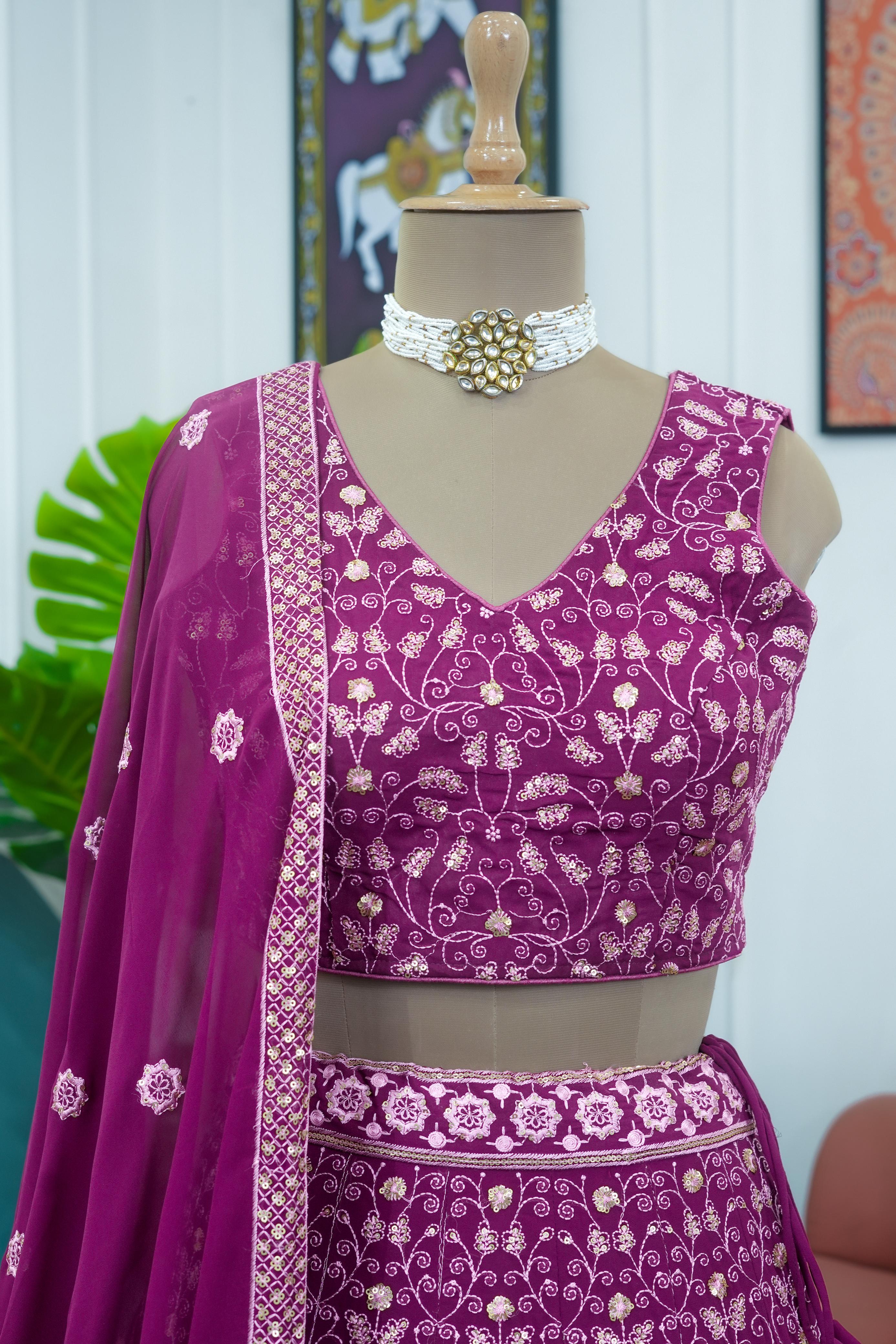 Faux Georgette Lehenga Set with Sequins Work, And Matching Dupatta