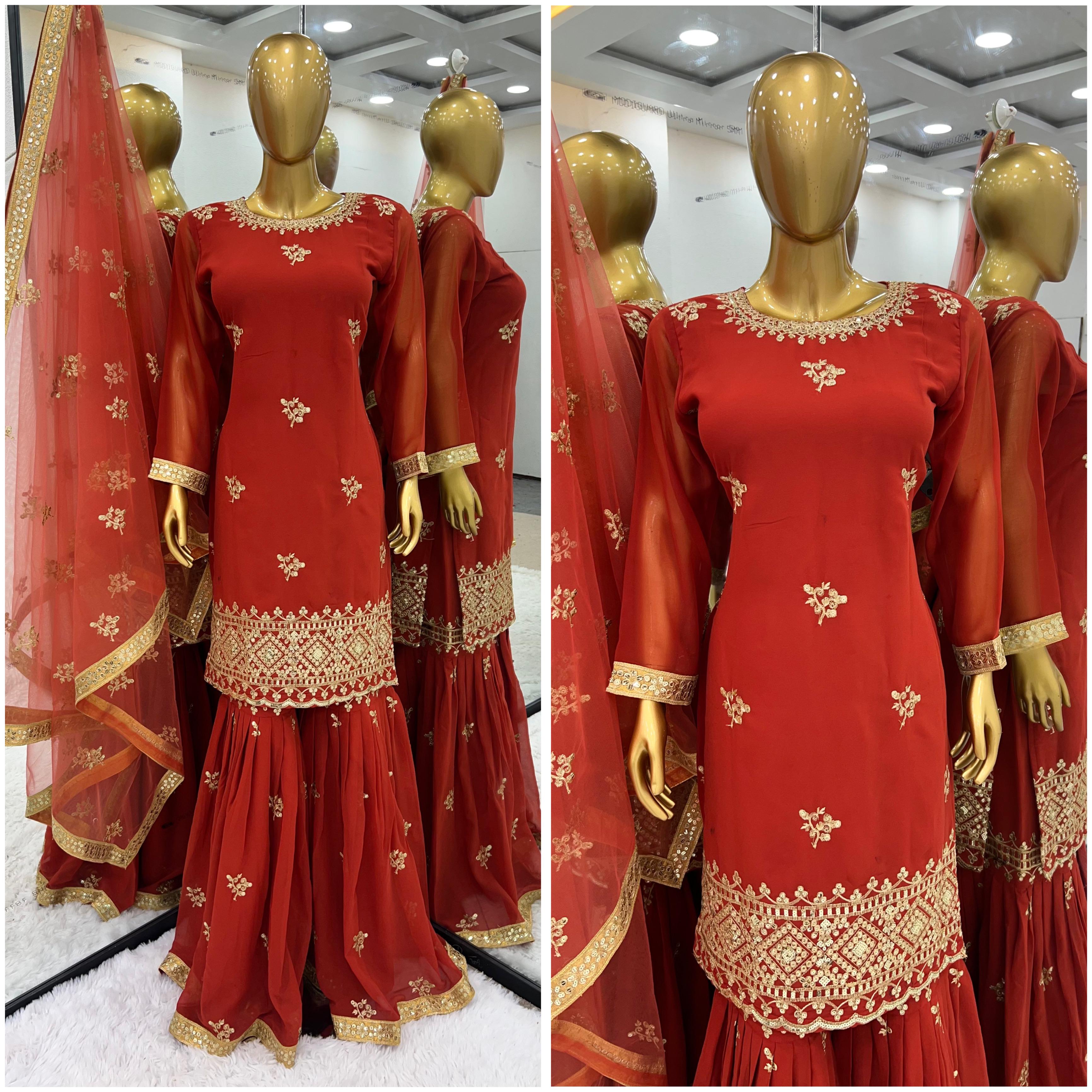 Party Wear Look Top-Plazzo and Dupatta With Heavy Embroidery Work