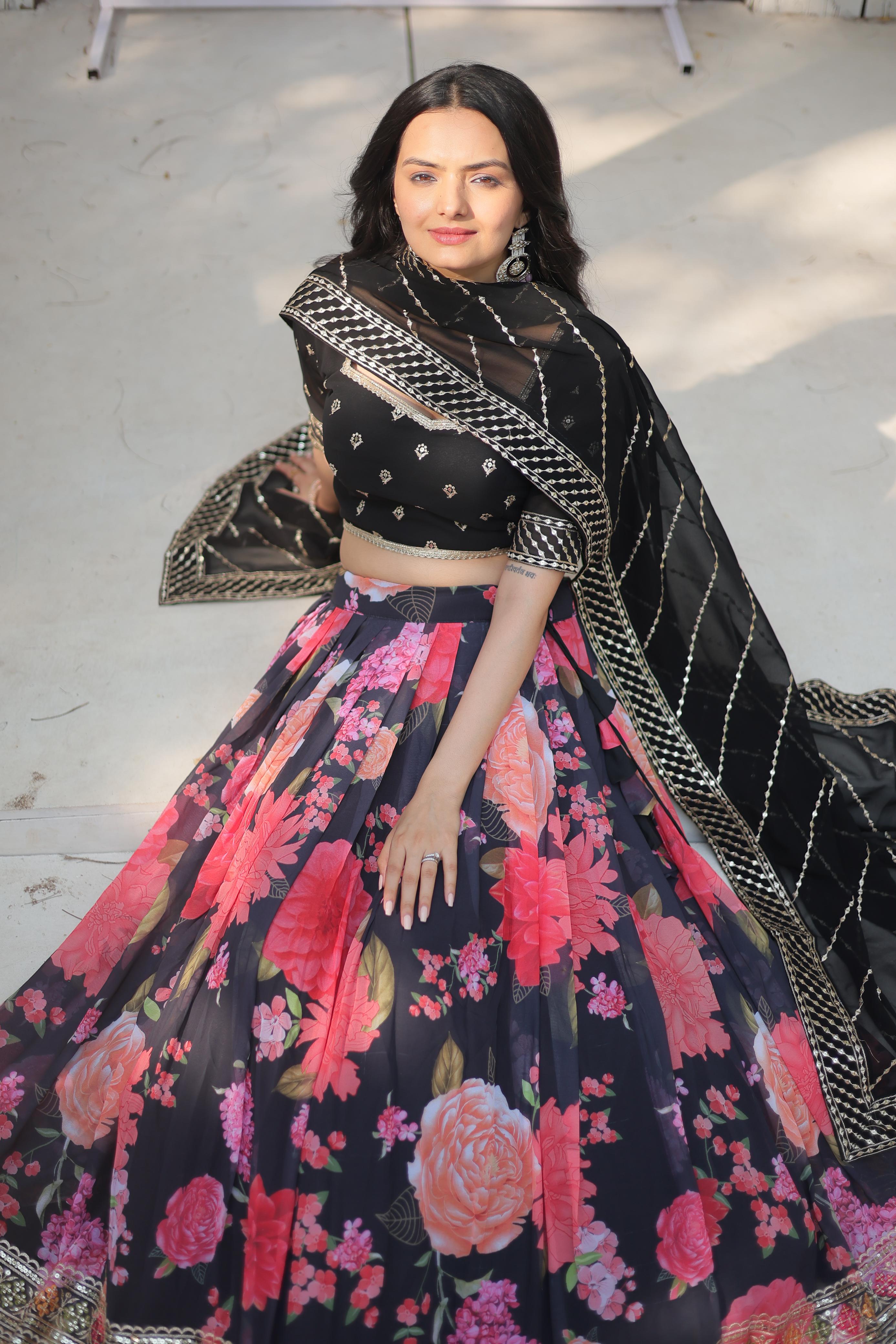 digital printed georgette lehengas, crafted to perfection with delicate tassels