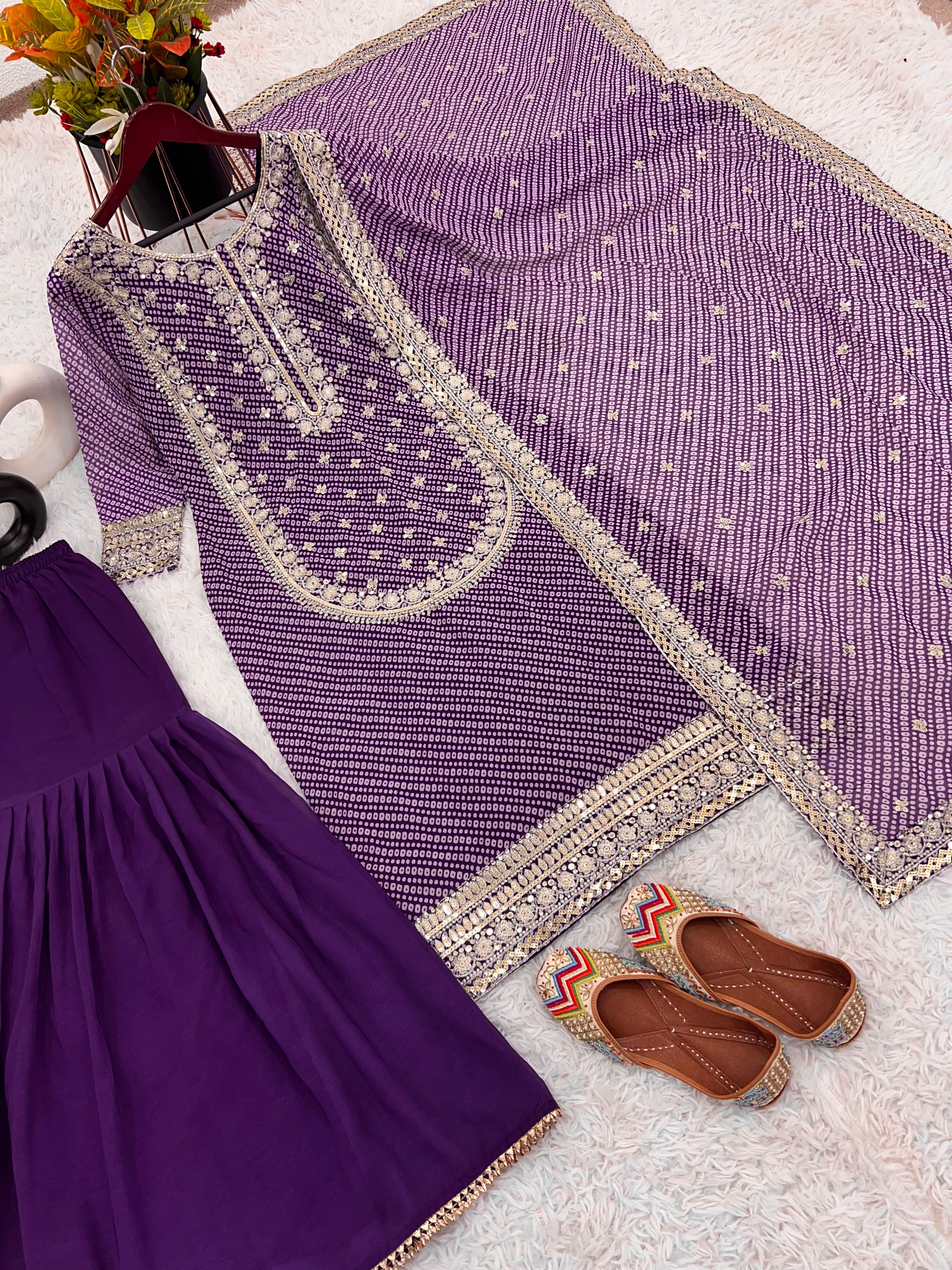 Faux Georgette Sharara Set with Embroidery & Digital Print Dupatta