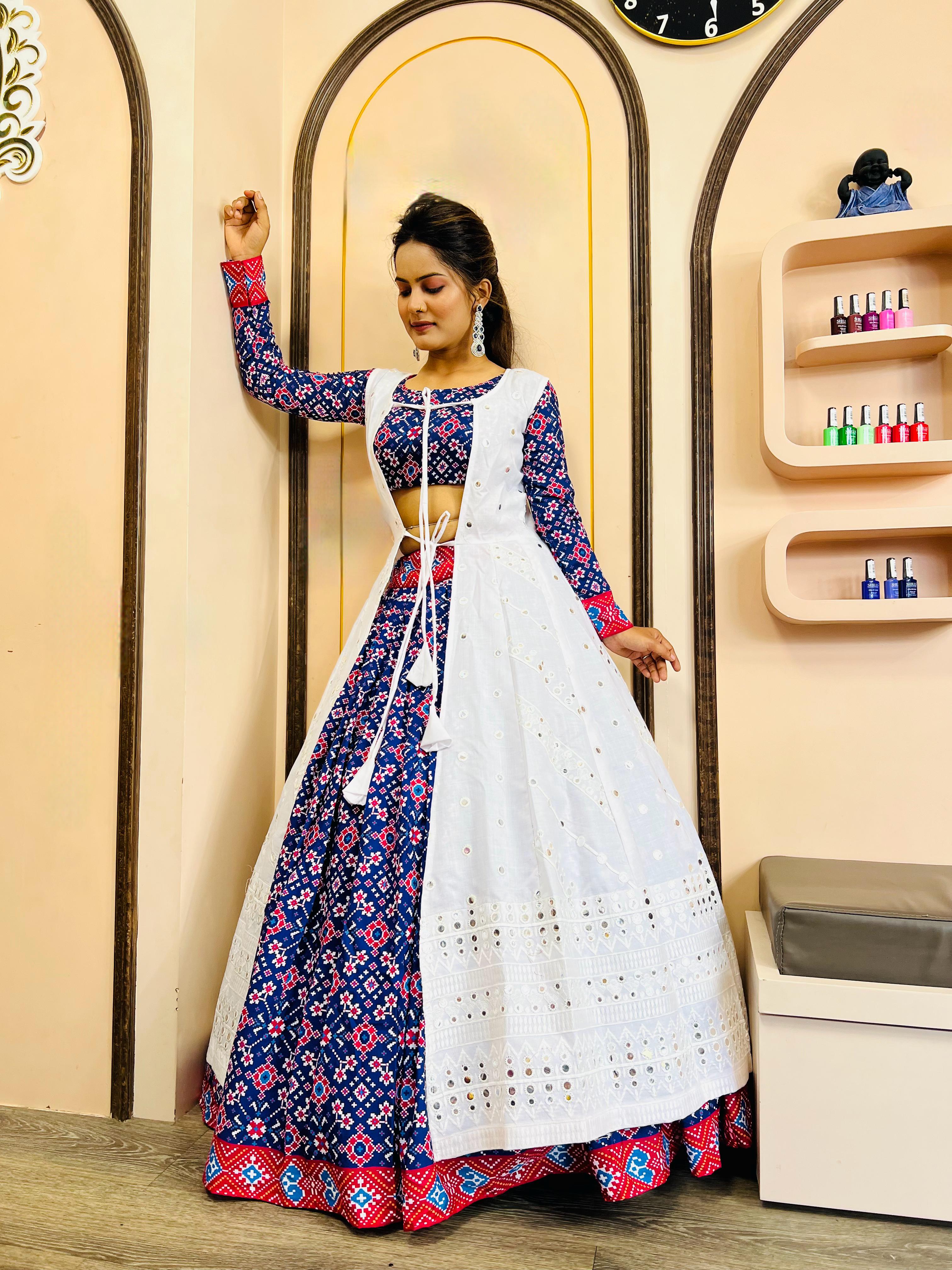 Designer Lehenga-Choli Set with  Koti in Patola Print and Embroidry & Mirror Work