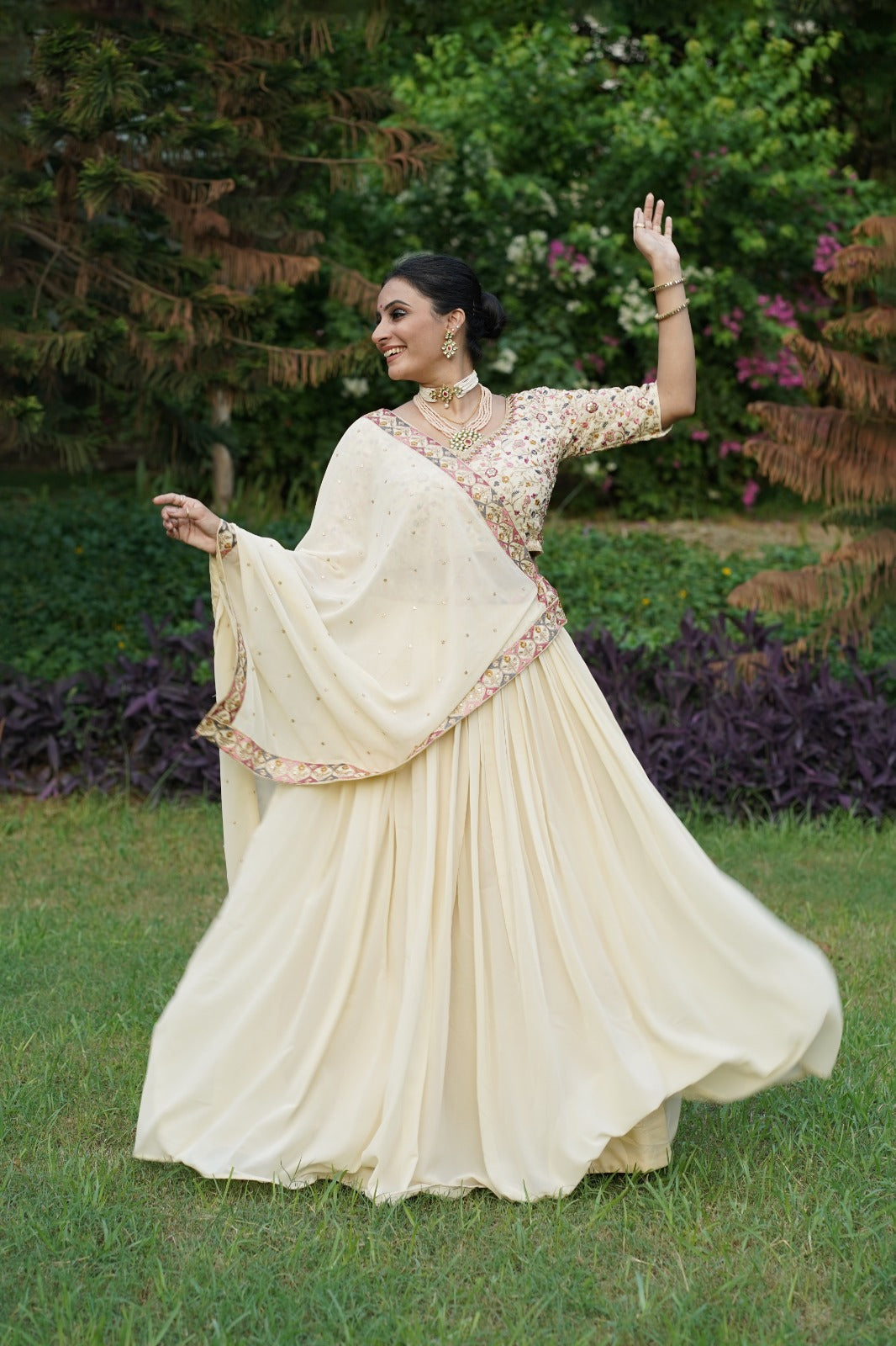 Capture Hearts in Off-White: Exquisitely Embroidered Lehenga Choli with Shimmering Sequins