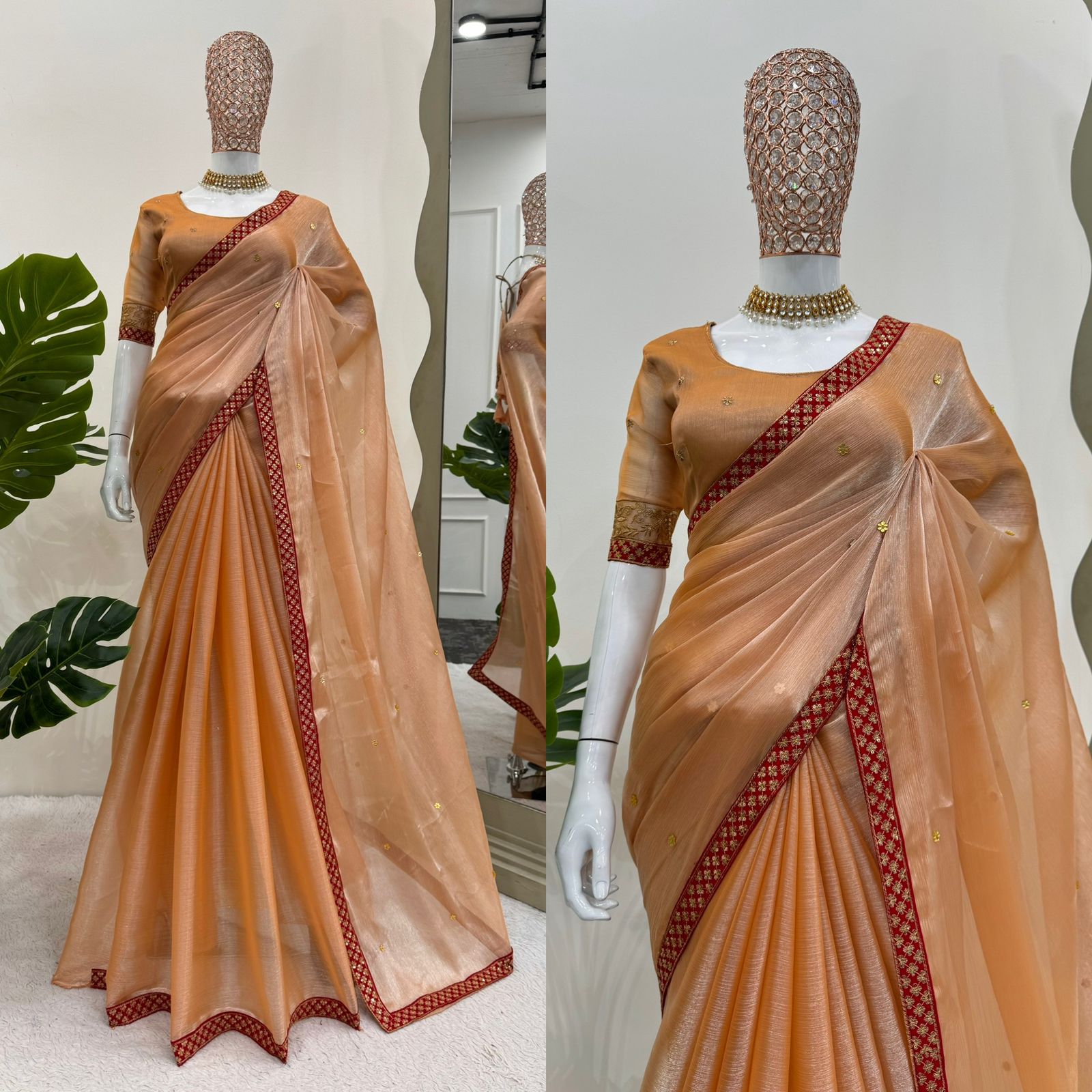 Designer Saree on Burberry silk Febric with Thred & Sequnce work with Ston work