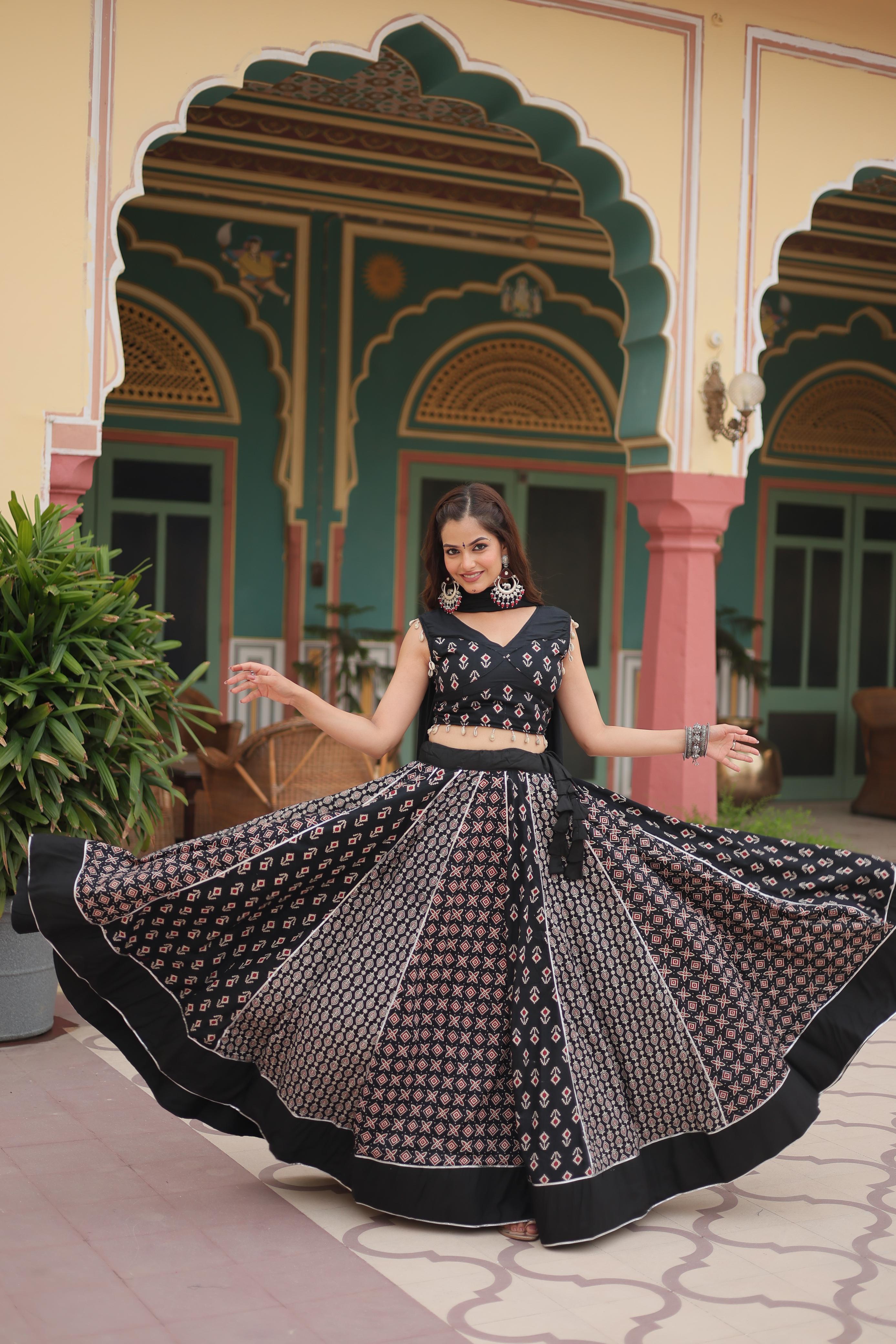 Ready-Made Printed Rayon Lehenga Set with Gota Patti Lace and Matching Dupatta